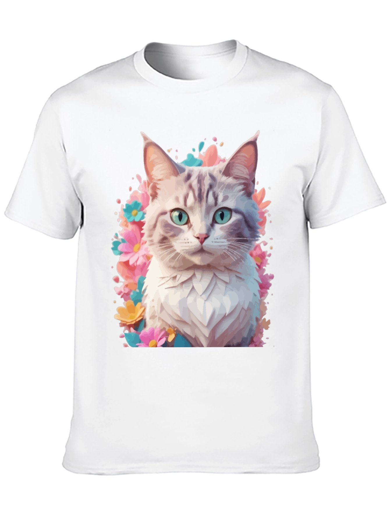 Cat Floral T-Shirt - Artistic Kitten Tee