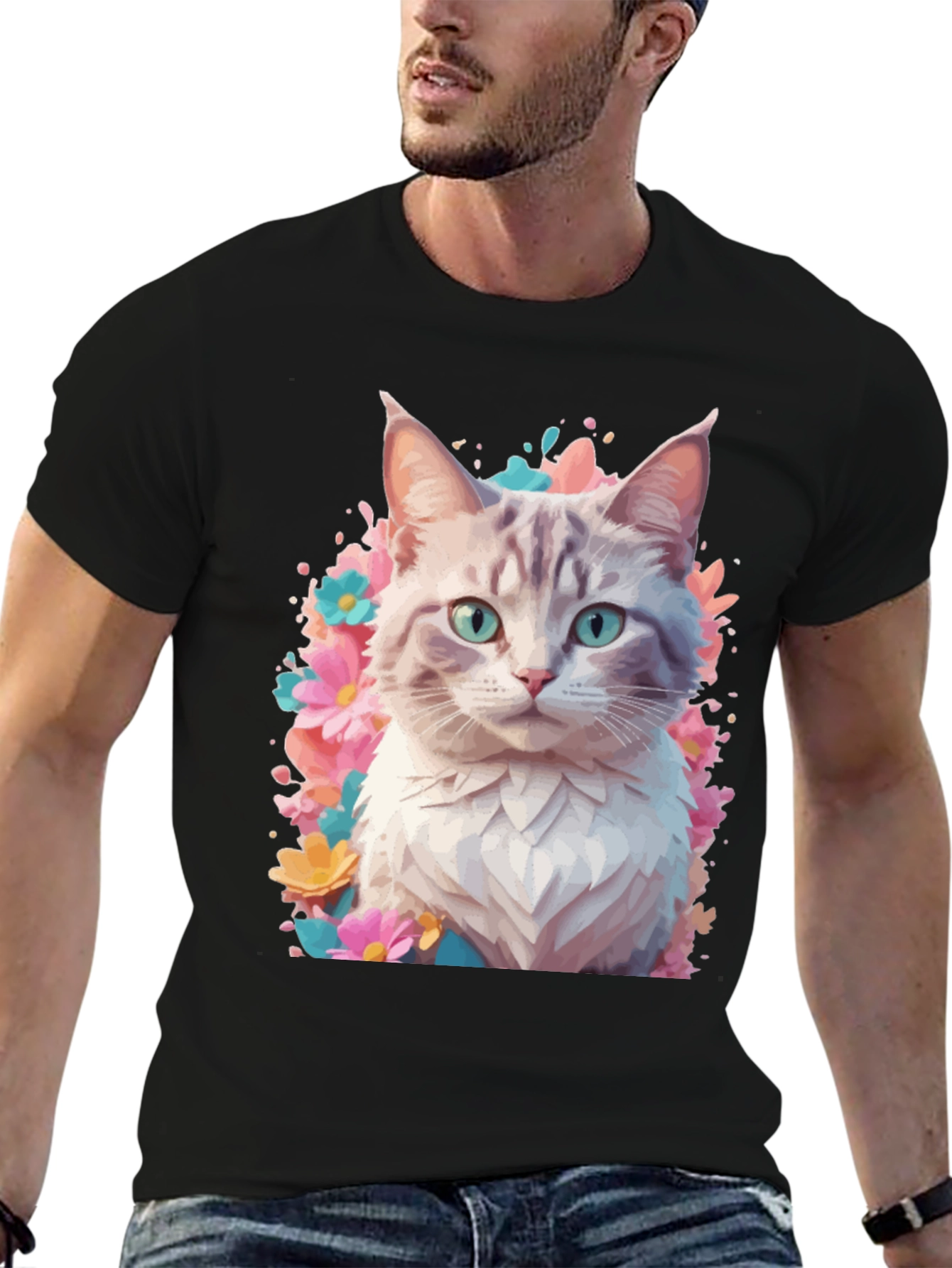 Cat Floral T-Shirt - Artistic Kitten Tee