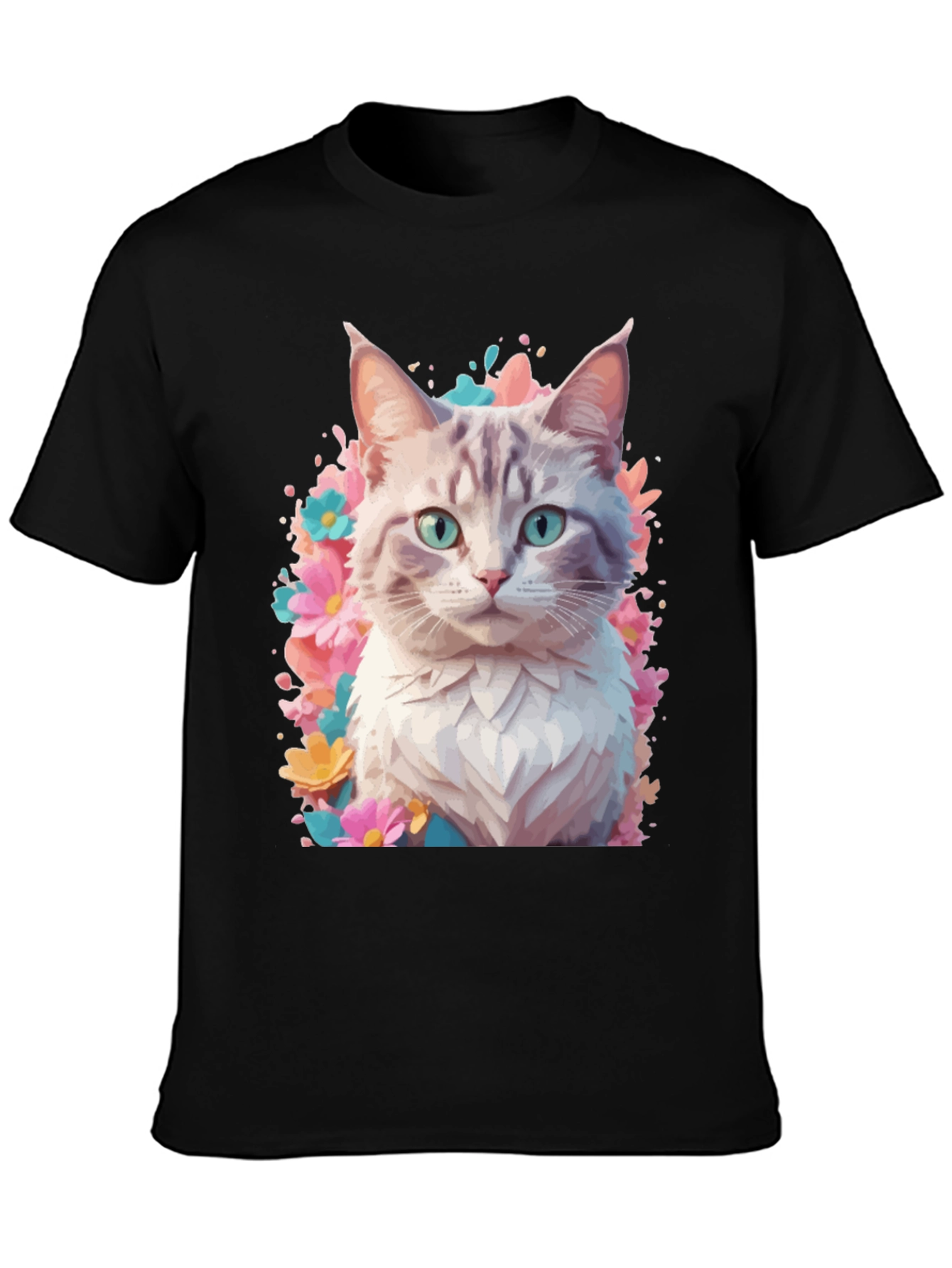 Cat Floral T-Shirt - Artistic Kitten Tee