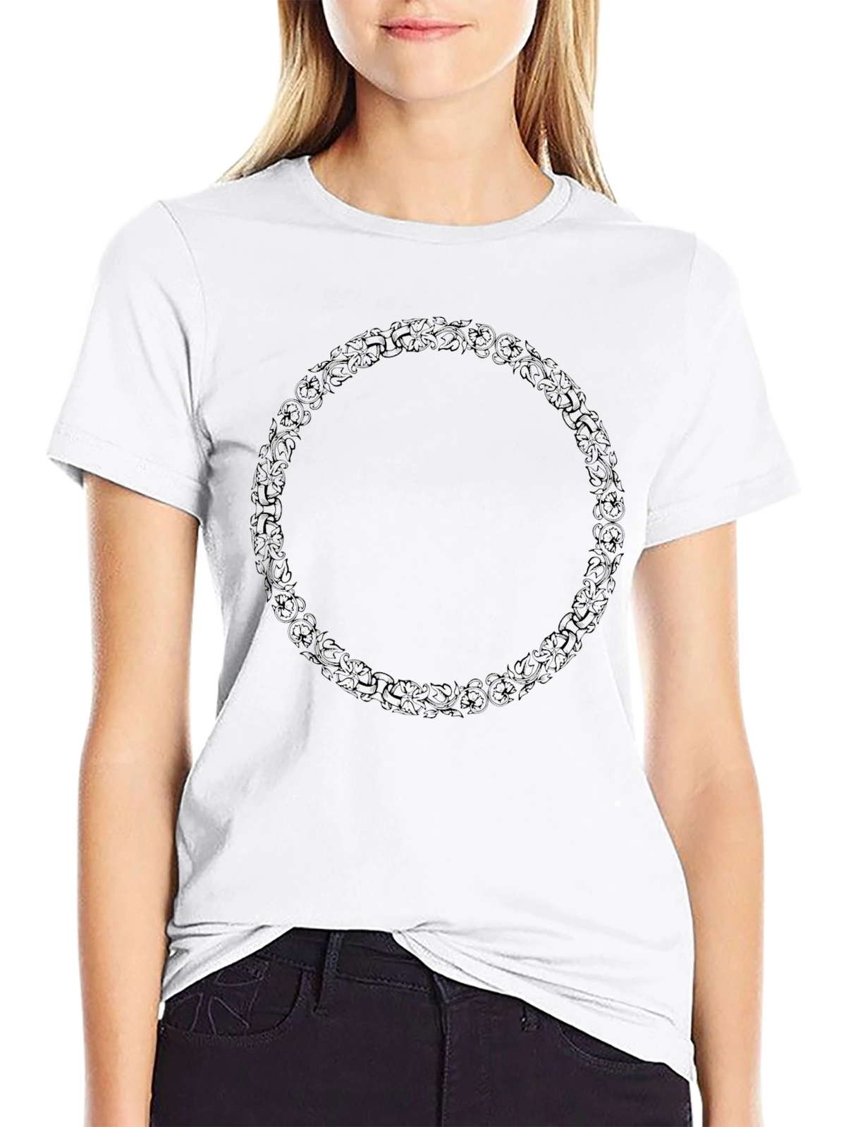 Mens Black Floral Wreath Graphic Tee