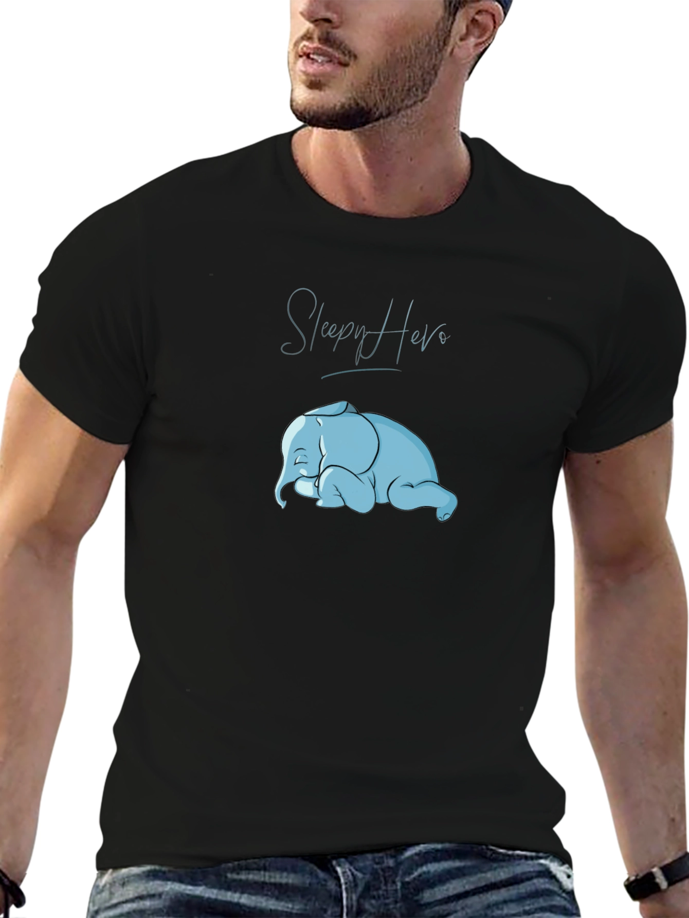 Sleepy Hero Elephant Graphic T-Shirt