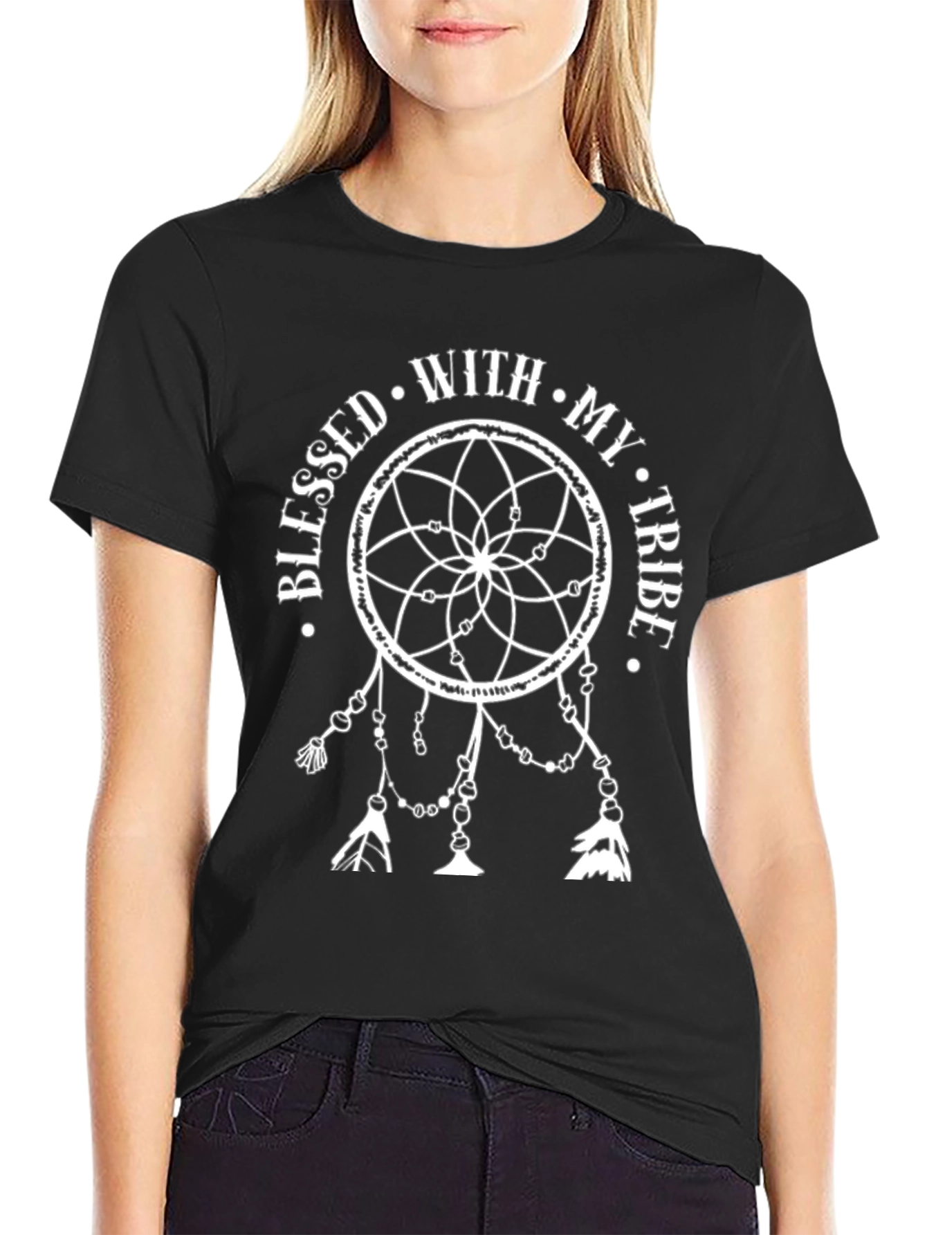 Blessed With My Tribe Dreamcatcher Black T-Shirt