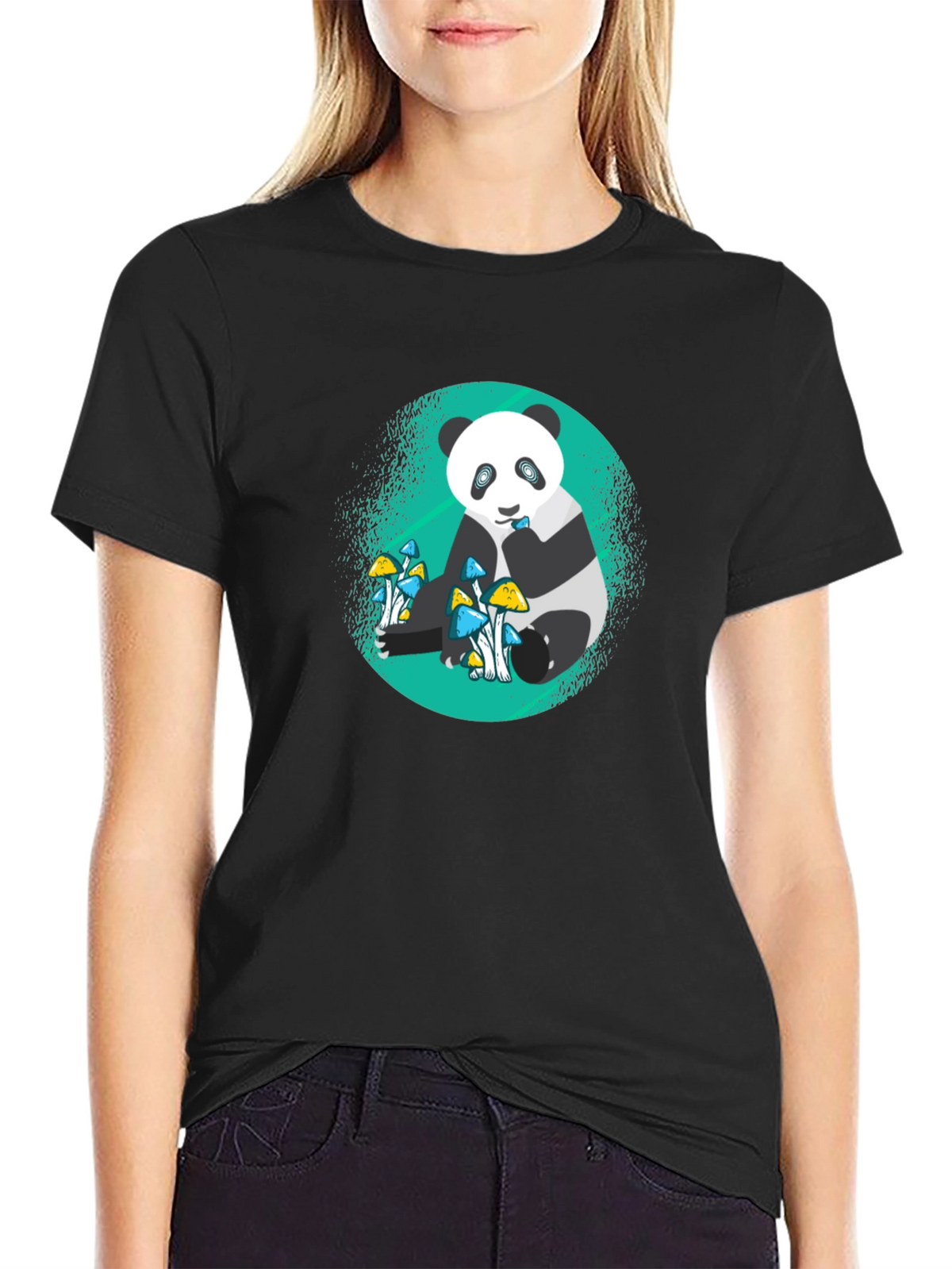 Panda Mushroom Graphic Tee - Mens Black T-Shirt