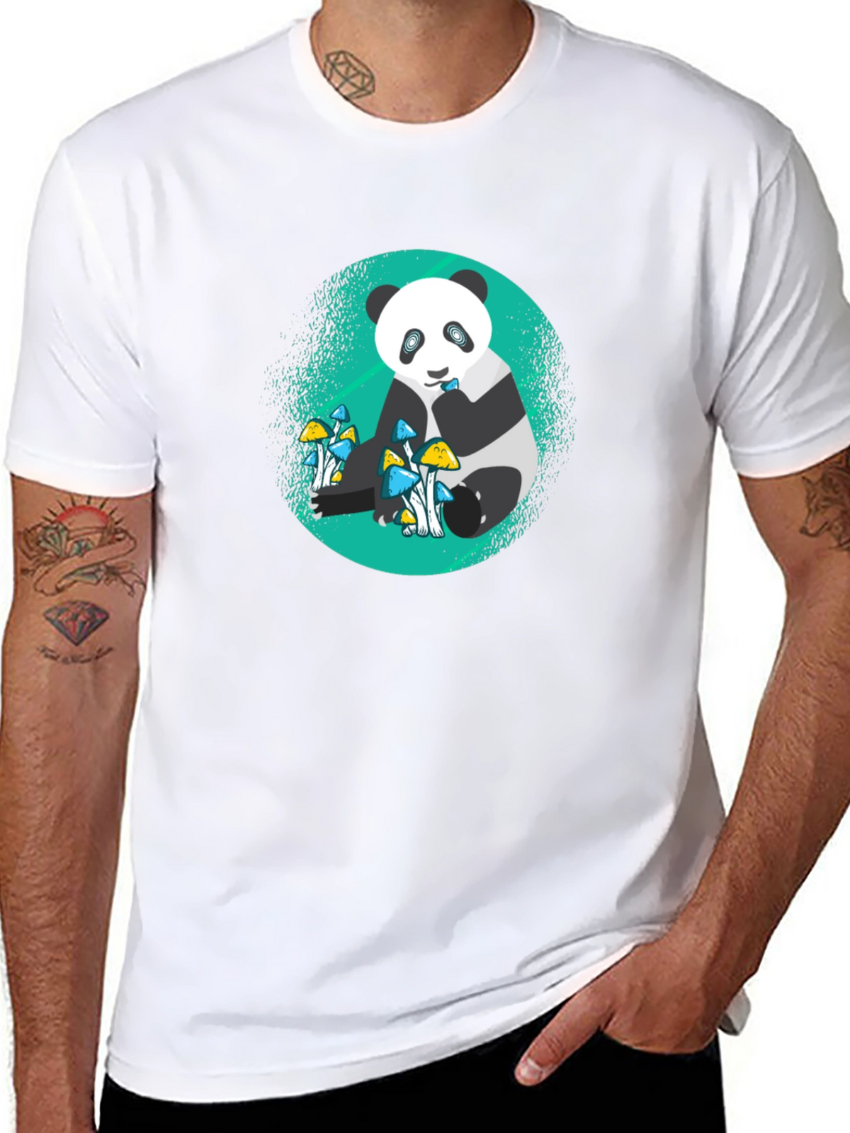 Panda Mushroom Graphic Tee - Mens Black T-Shirt