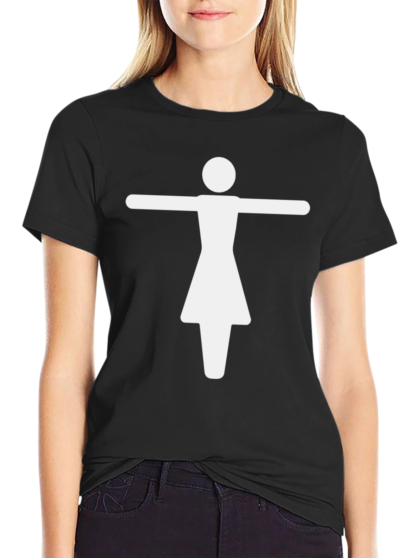 Stick Figure Woman Black T-Shirt