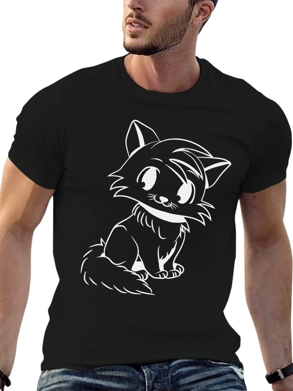 Cute Cat Graphic Tee - Black Unisex T-Shirt