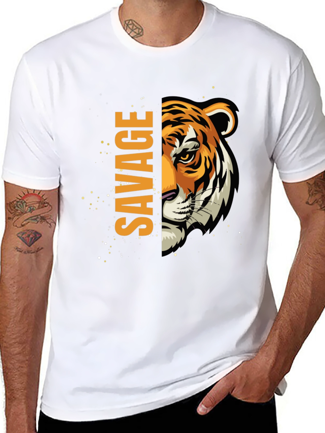 Savage Tiger Graphic Print Mens Black T-Shirt