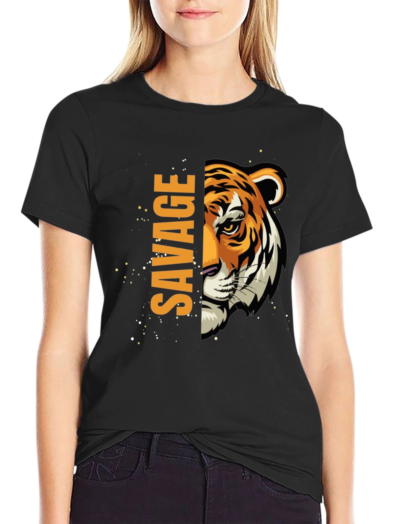 Savage Tiger Graphic Print Mens Black T-Shirt