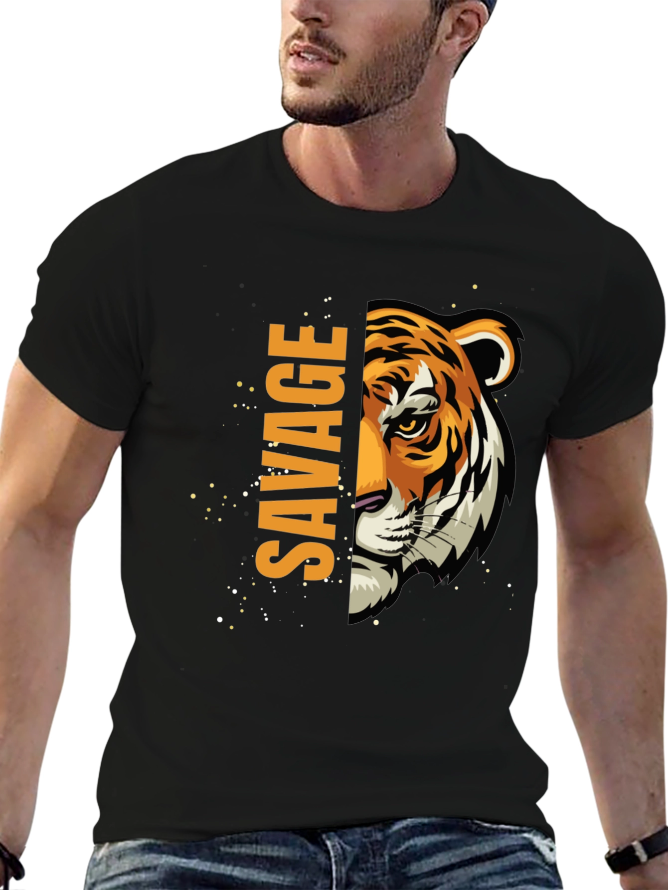 Savage Tiger Graphic Print Mens Black T-Shirt