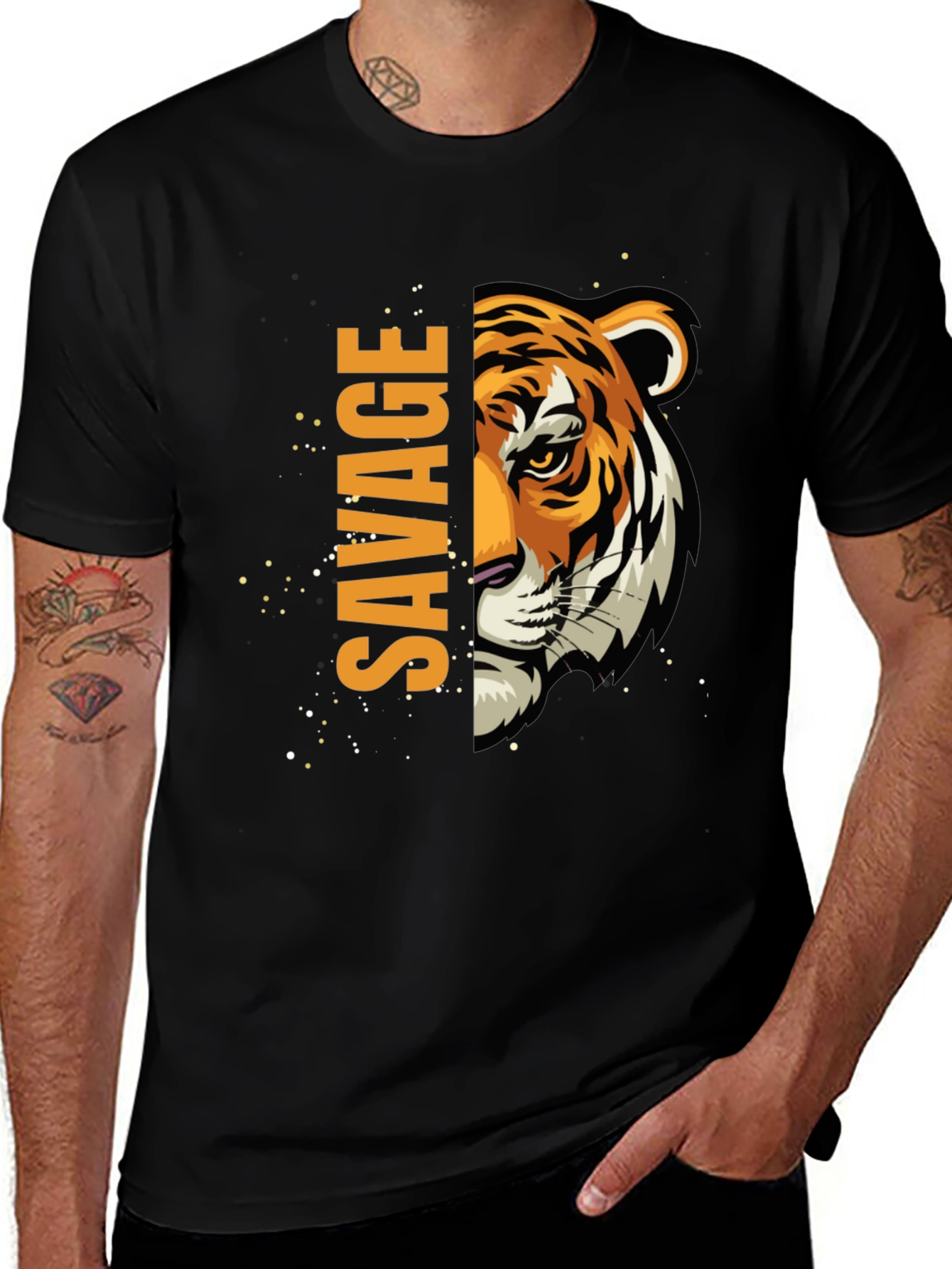Savage Tiger Graphic Print Mens Black T-Shirt