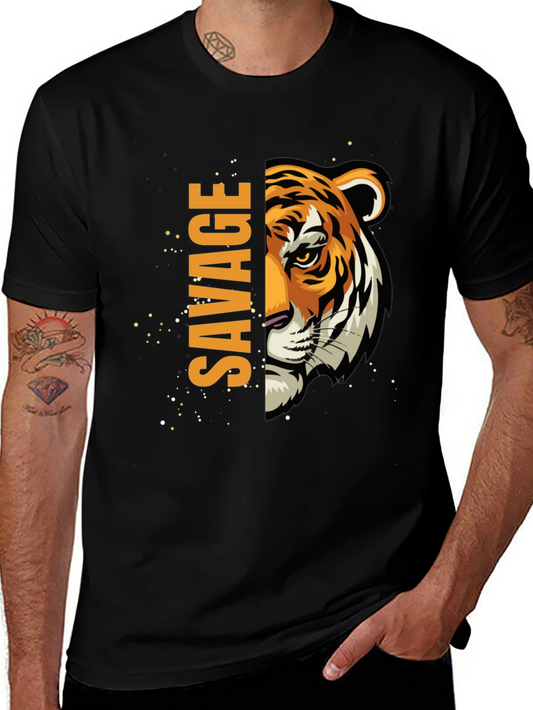 Savage Tiger Graphic Print Mens Black T-Shirt