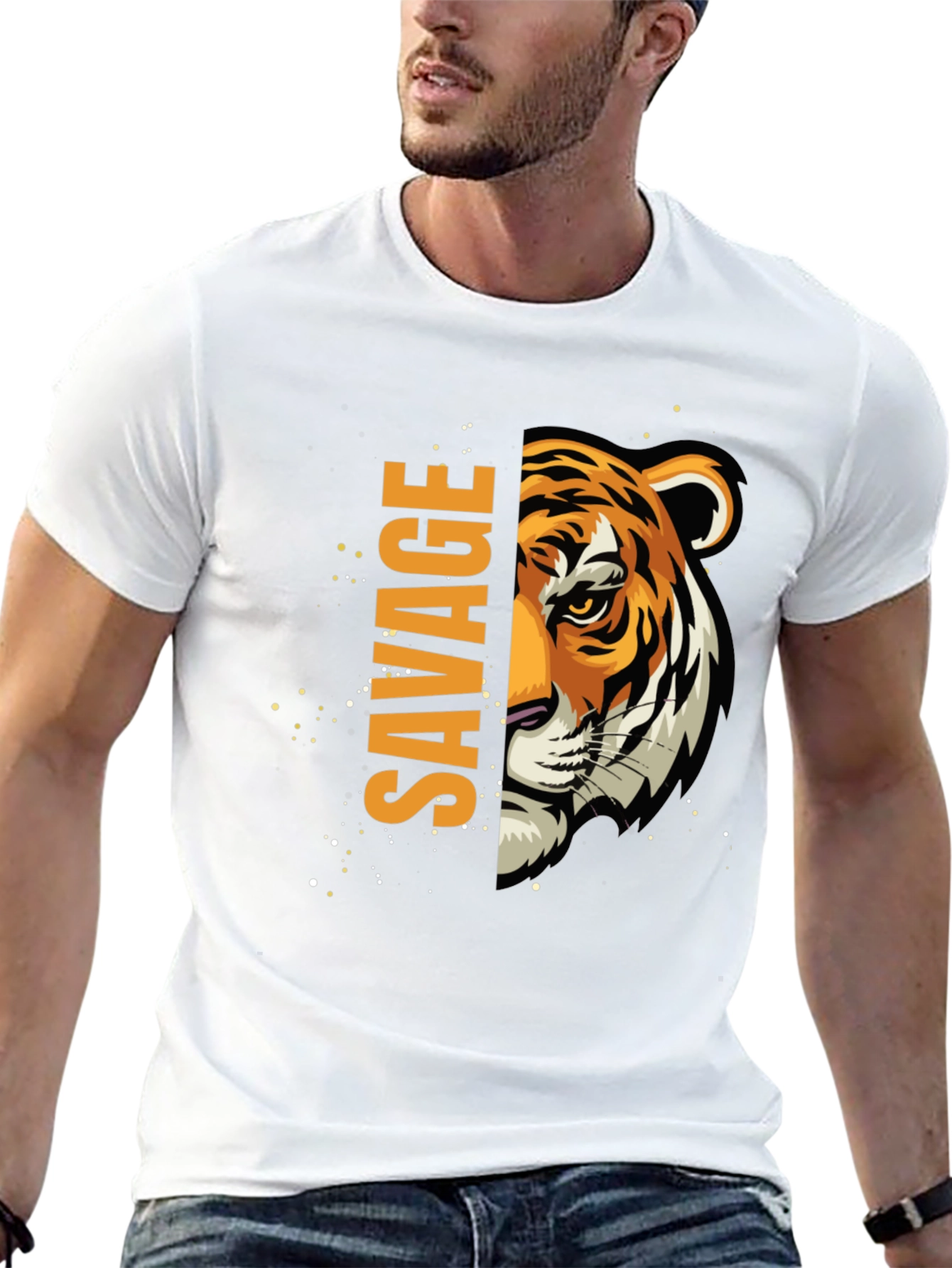 Savage Tiger Graphic Print Mens Black T-Shirt