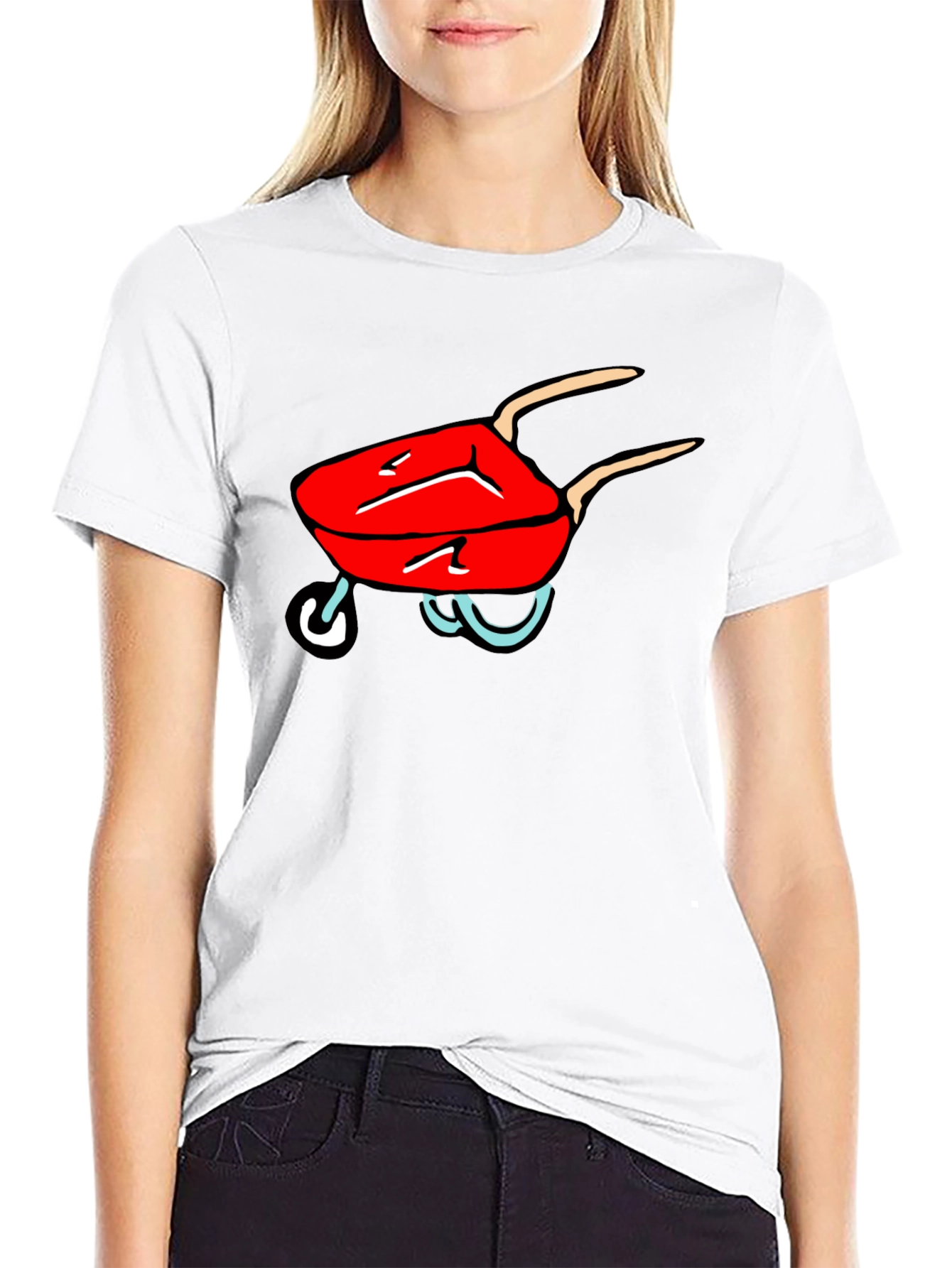 Cartoon Wheelbarrow Black T-Shirt