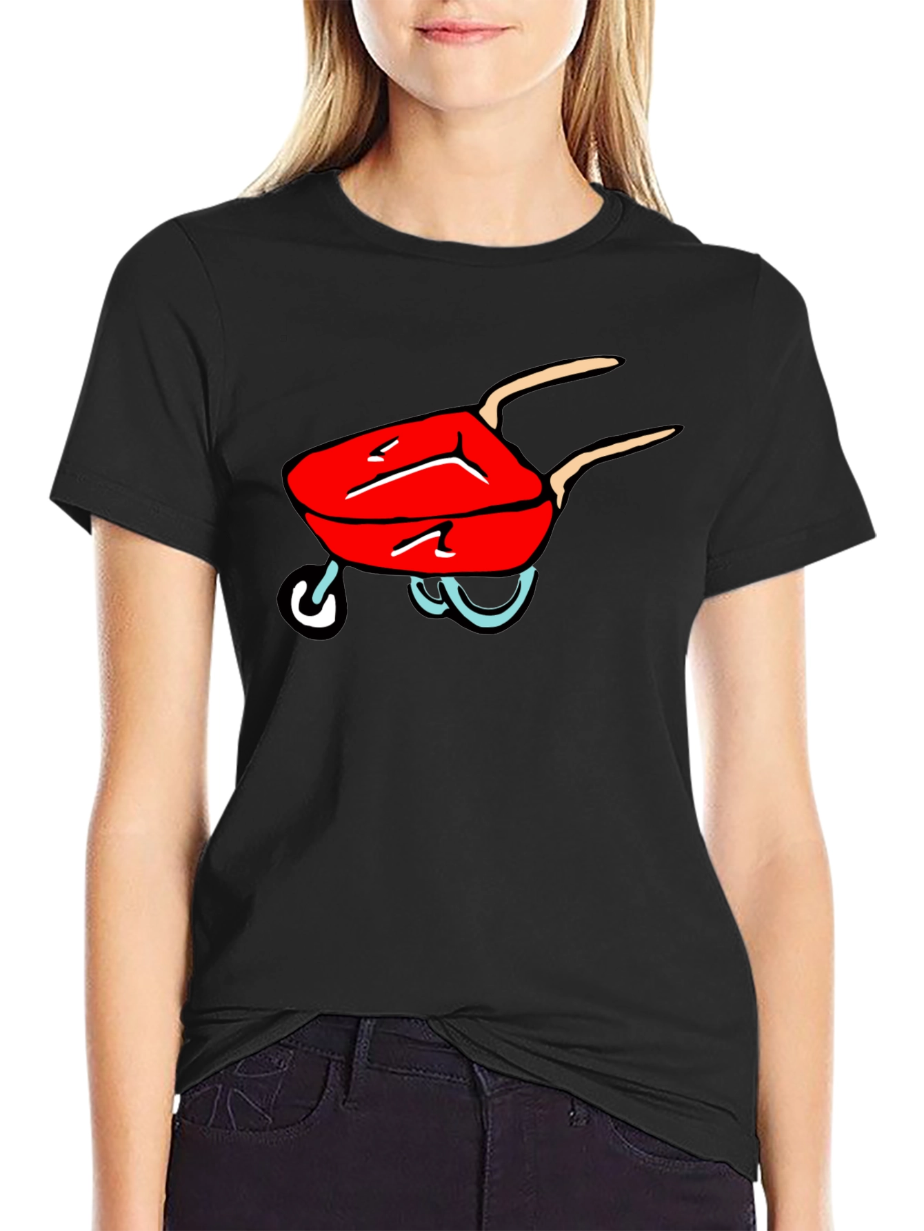 Cartoon Wheelbarrow Black T-Shirt
