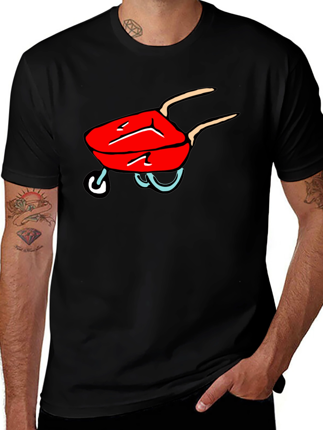 Cartoon Wheelbarrow Black T-Shirt