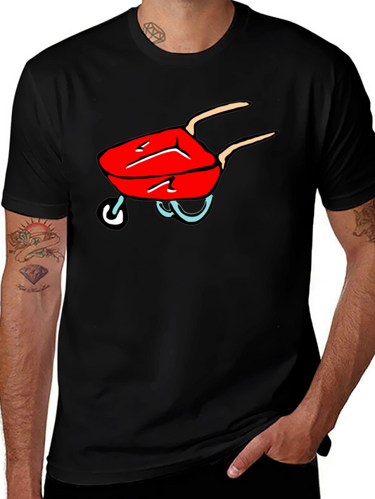 Cartoon Wheelbarrow Black T-Shirt