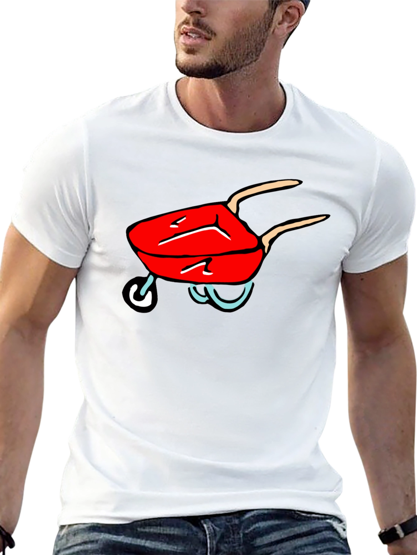 Cartoon Wheelbarrow Black T-Shirt