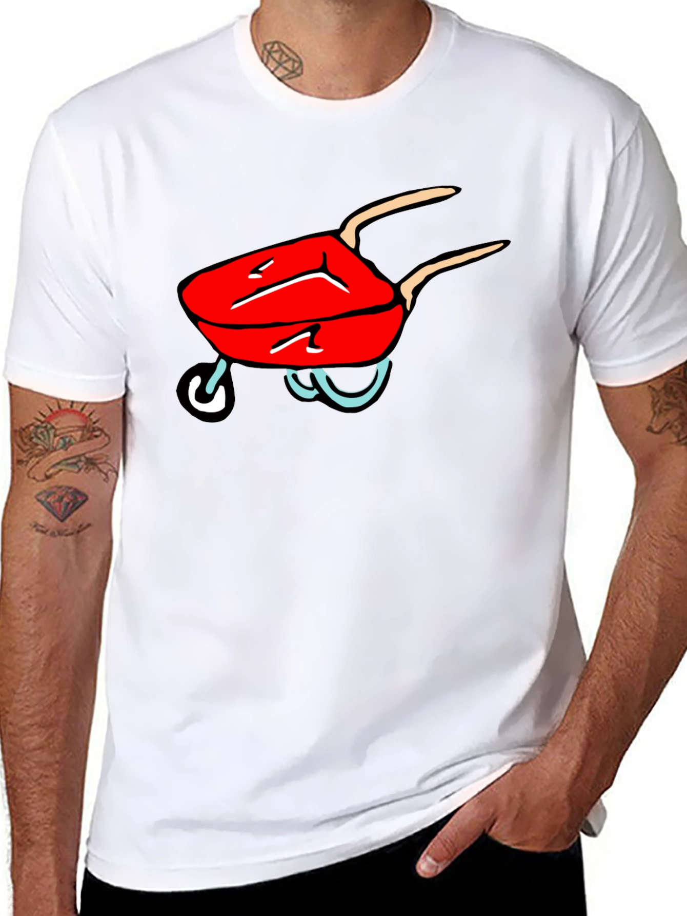 Cartoon Wheelbarrow Black T-Shirt