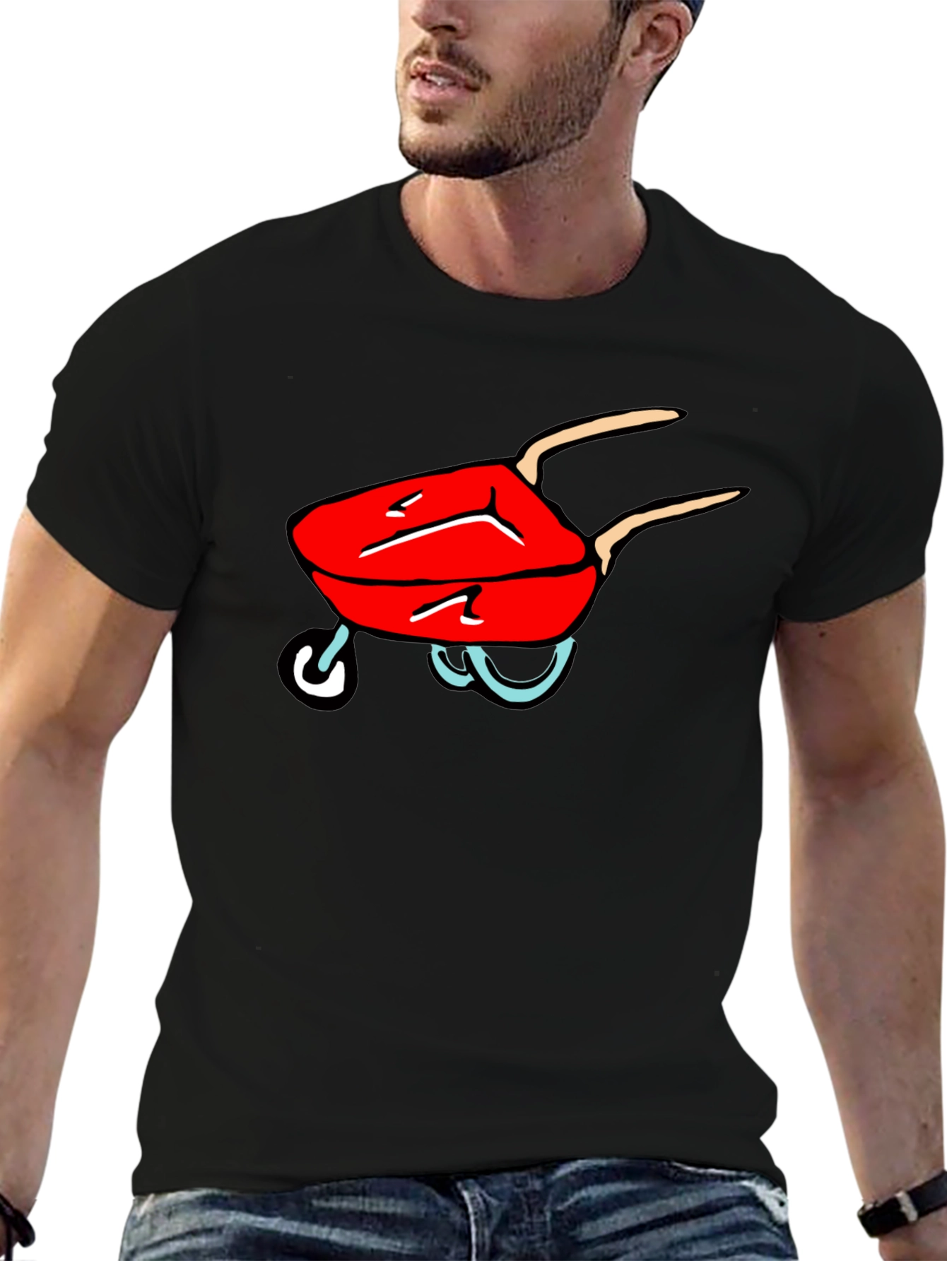 Cartoon Wheelbarrow Black T-Shirt