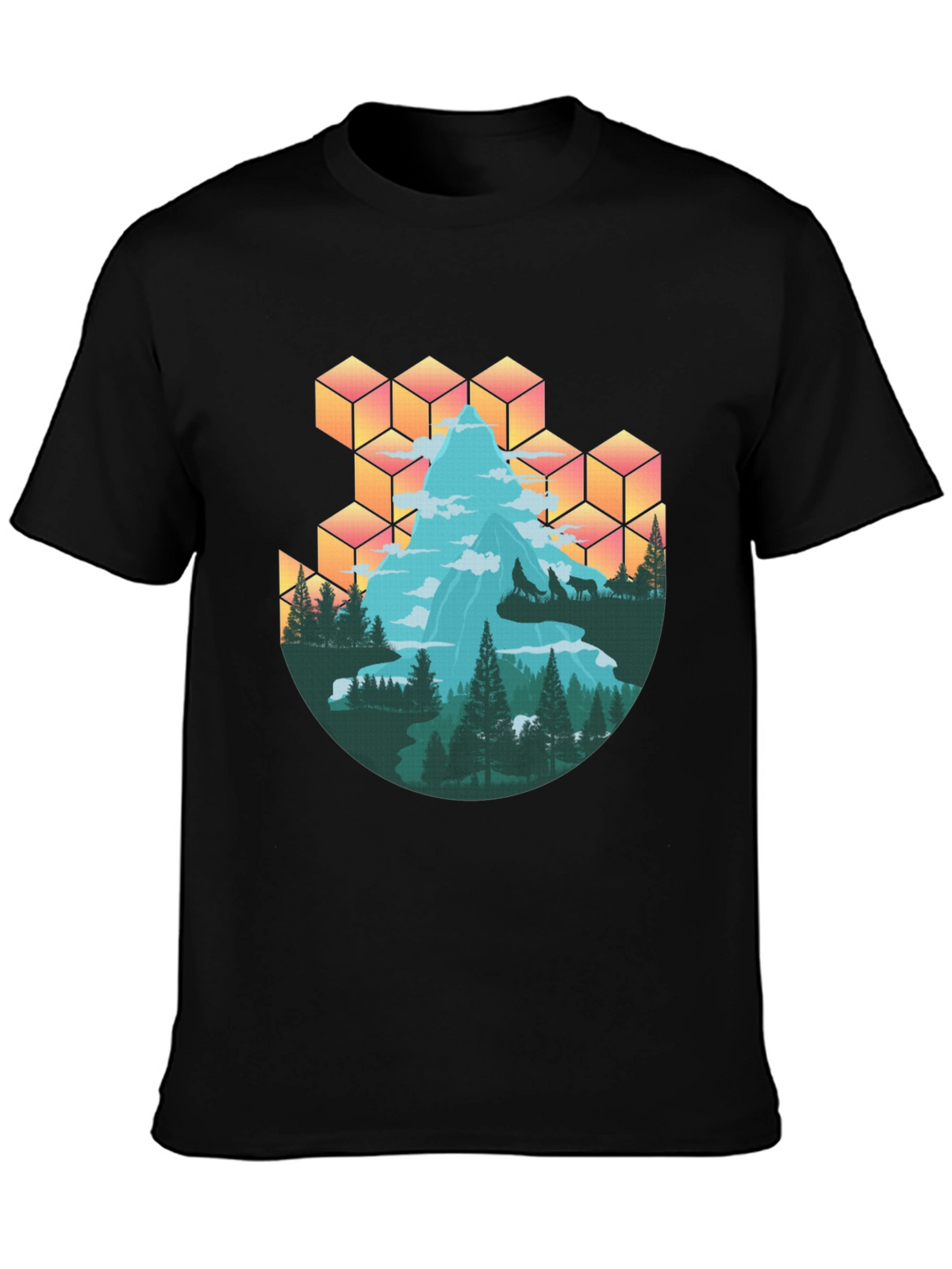 Mountain & Wolves Graphic Tee - Nature Lovers T-Shirt