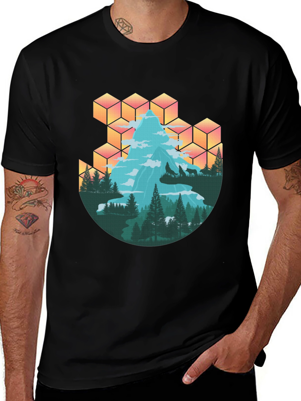 Mountain & Wolves Graphic Tee - Nature Lovers T-Shirt