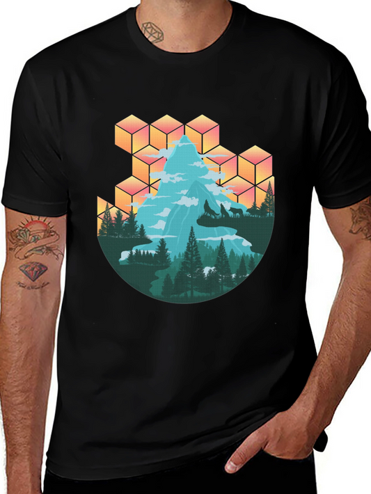 Mountain & Wolves Graphic Tee - Nature Lovers T-Shirt