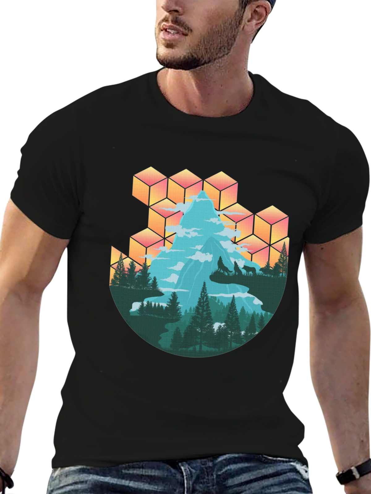 Mountain & Wolves Graphic Tee - Nature Lovers T-Shirt