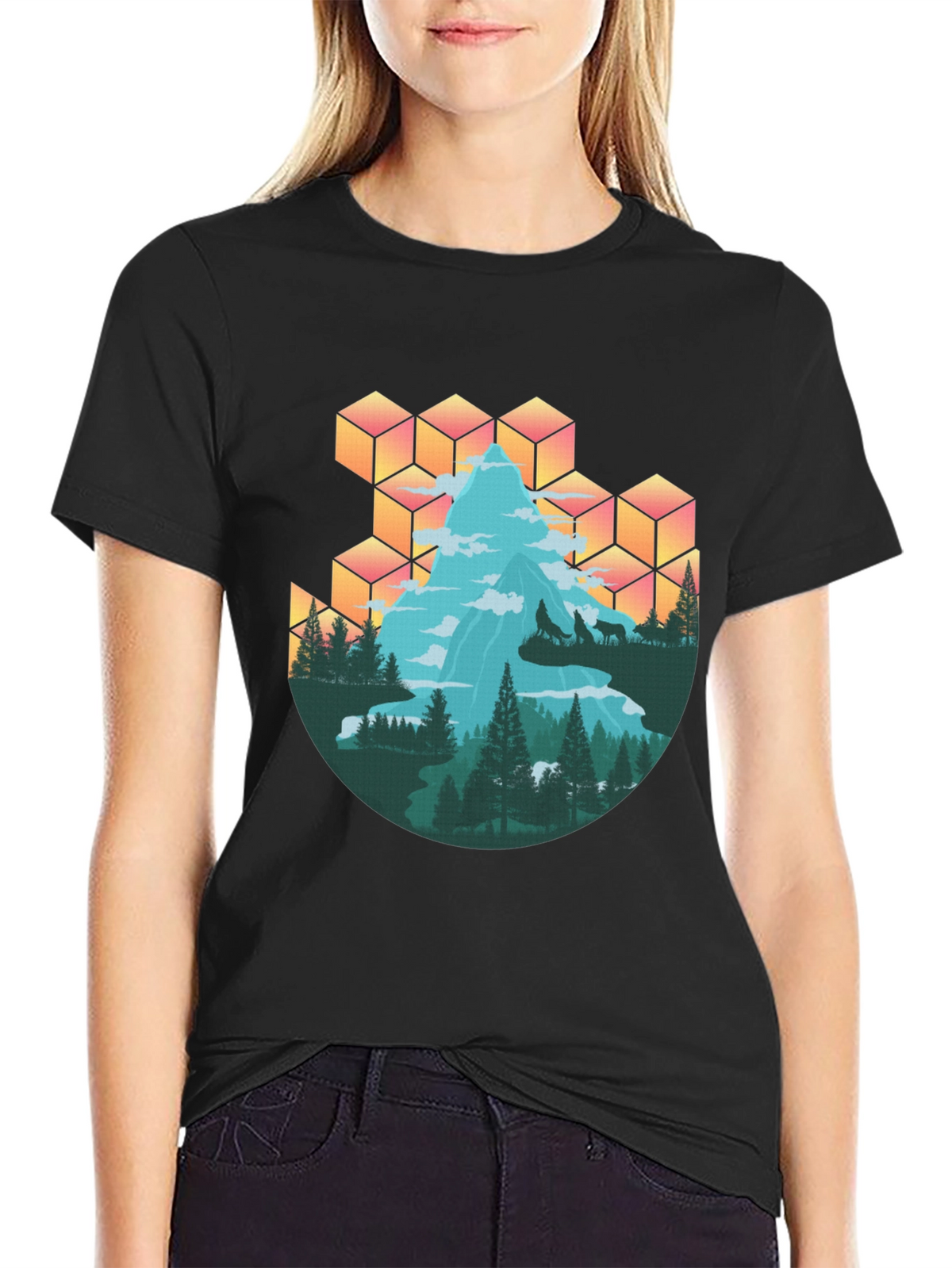Mountain & Wolves Graphic Tee - Nature Lovers T-Shirt