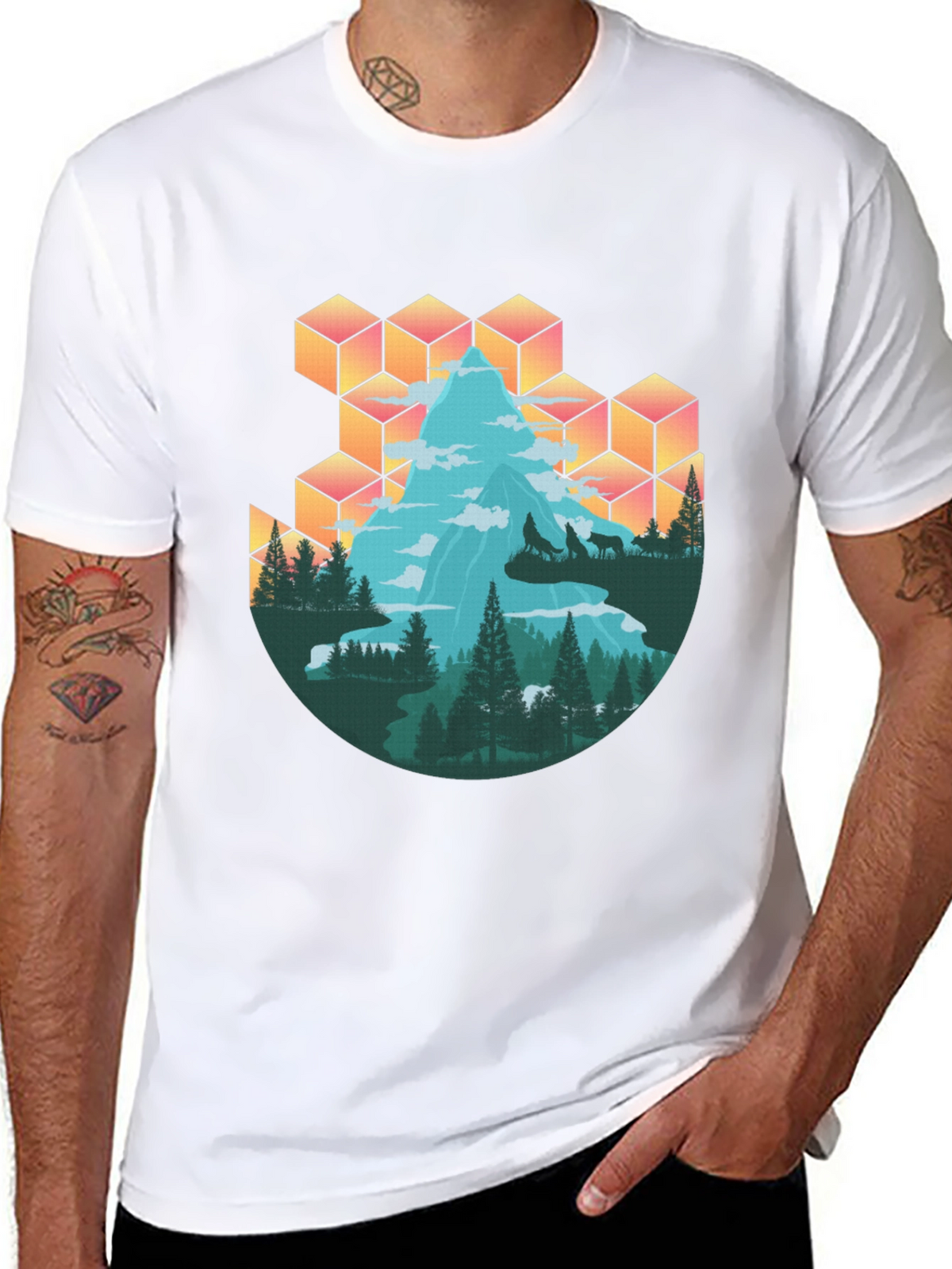 Mountain & Wolves Graphic Tee - Nature Lovers T-Shirt