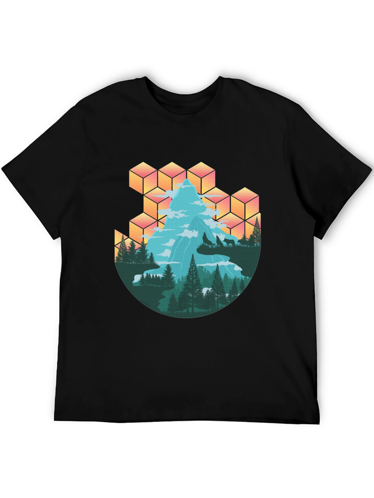 Mountain & Wolves Graphic Tee - Nature Lovers T-Shirt