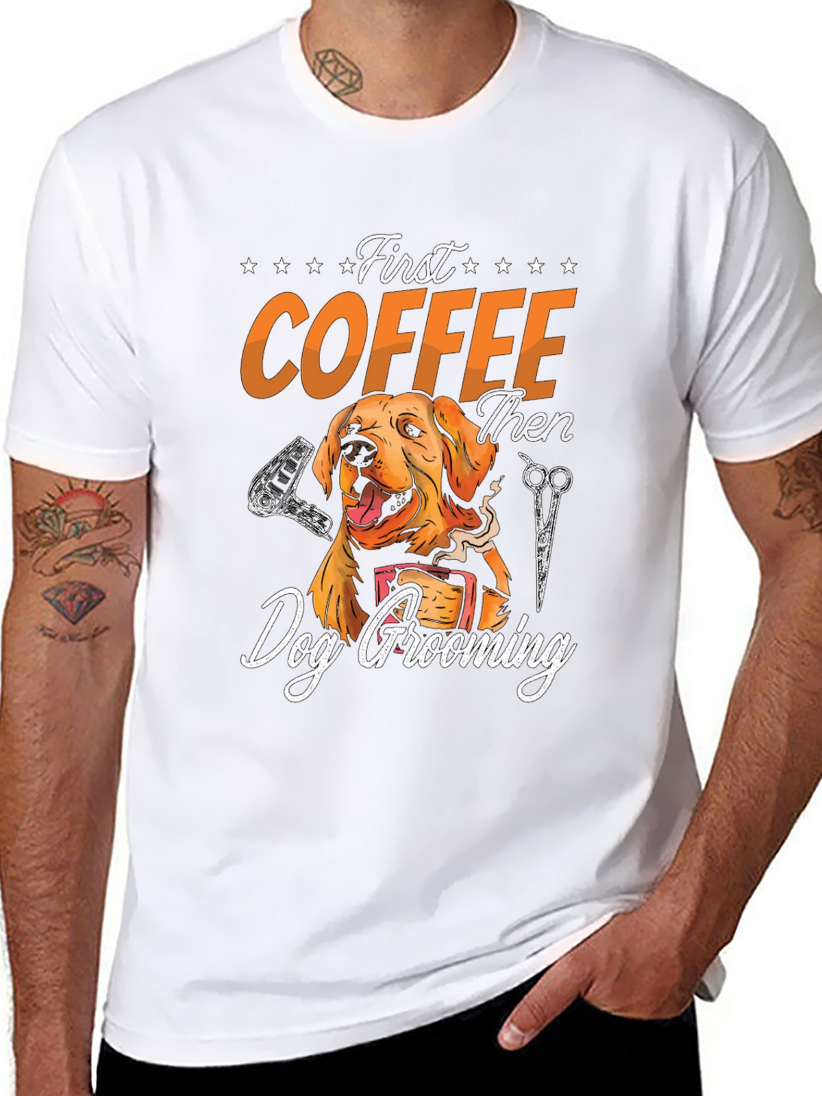First Coffee Then Dog Grooming Graphic Tee