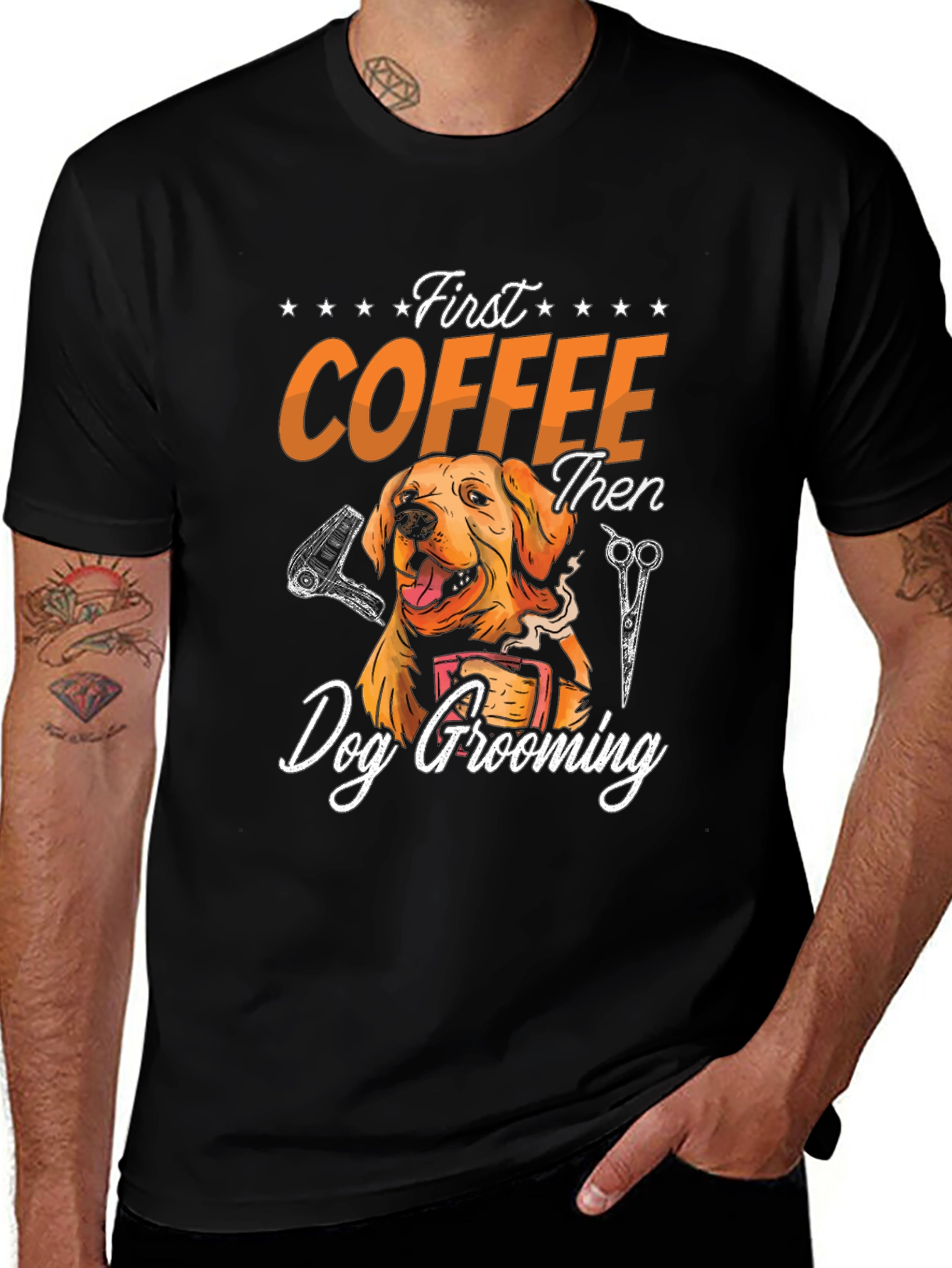 First Coffee Then Dog Grooming Graphic Tee