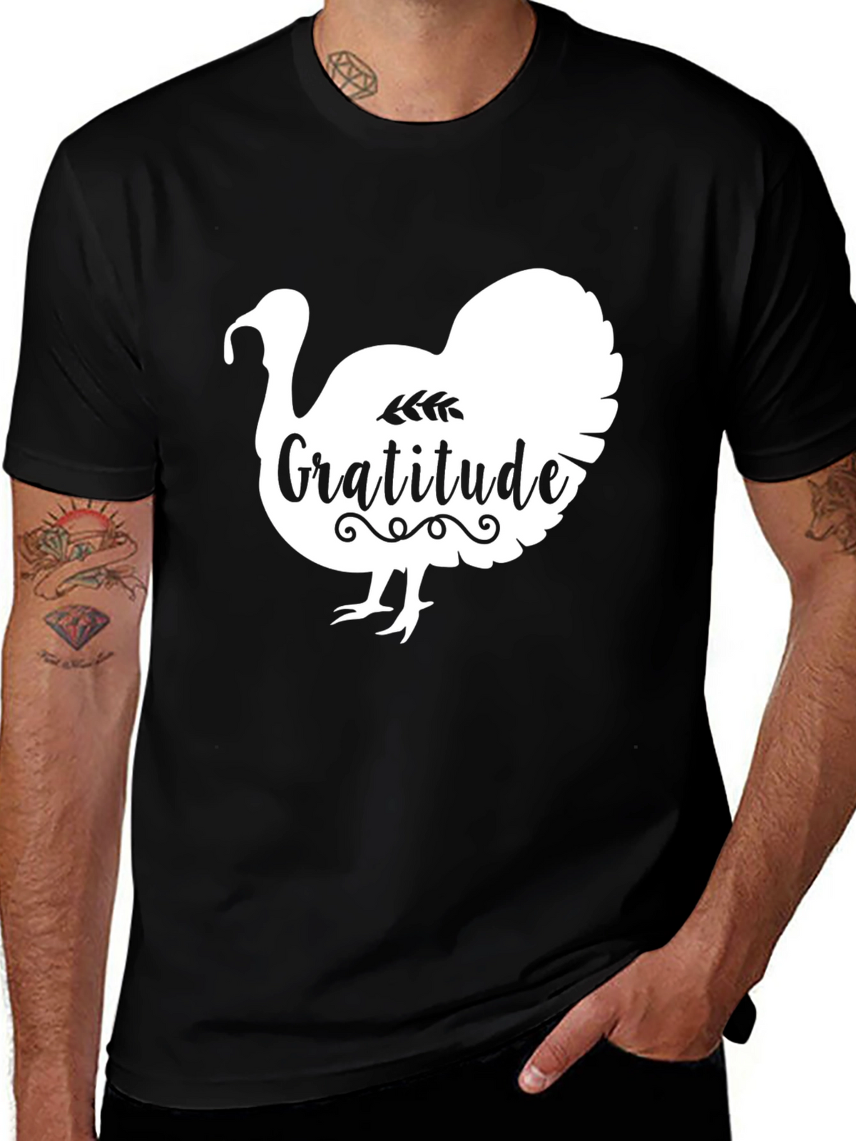 Gratitude Turkey Graphic T-Shirt - Thanksgiving Holiday Apparel