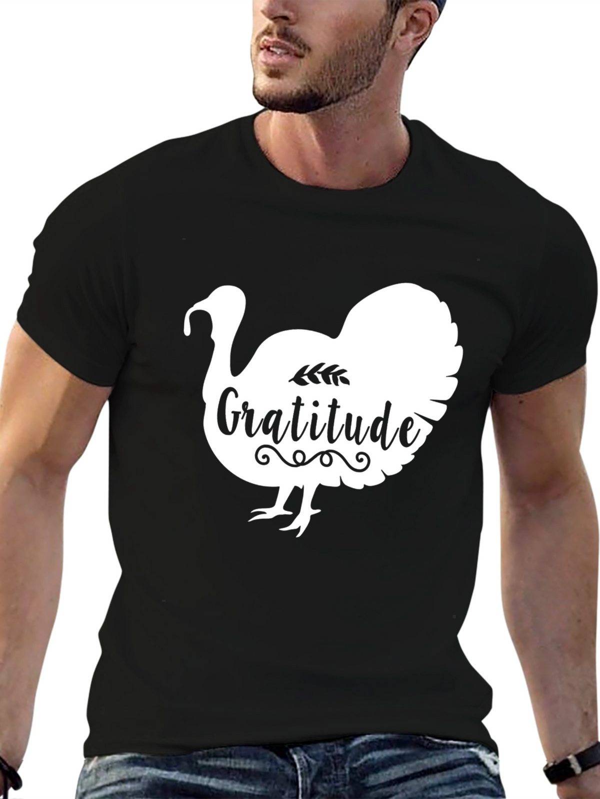 Gratitude Turkey Graphic T-Shirt - Thanksgiving Holiday Apparel