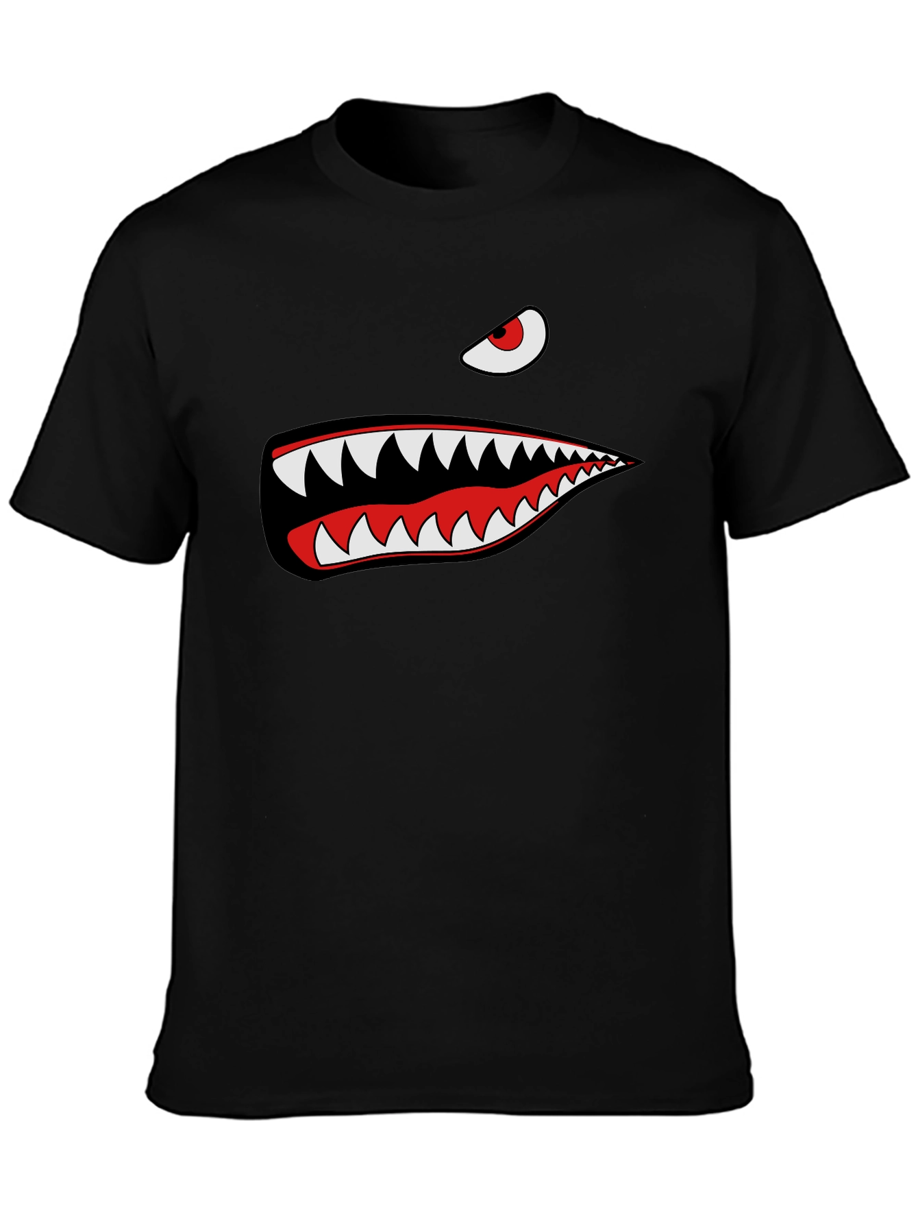 Shark Teeth Graphic Tee - Mens Black Cotton T-Shirt