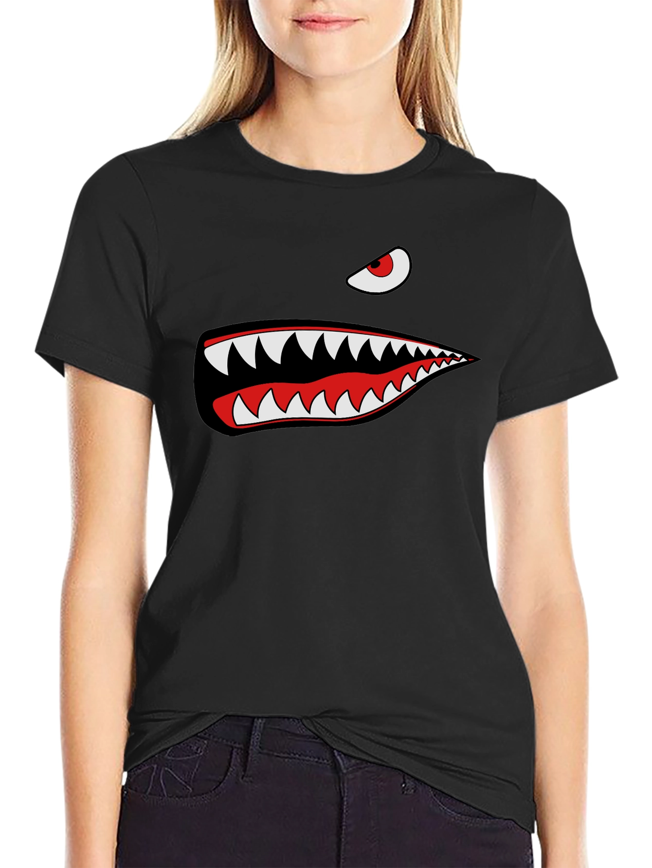 Shark Teeth Graphic Tee - Mens Black Cotton T-Shirt
