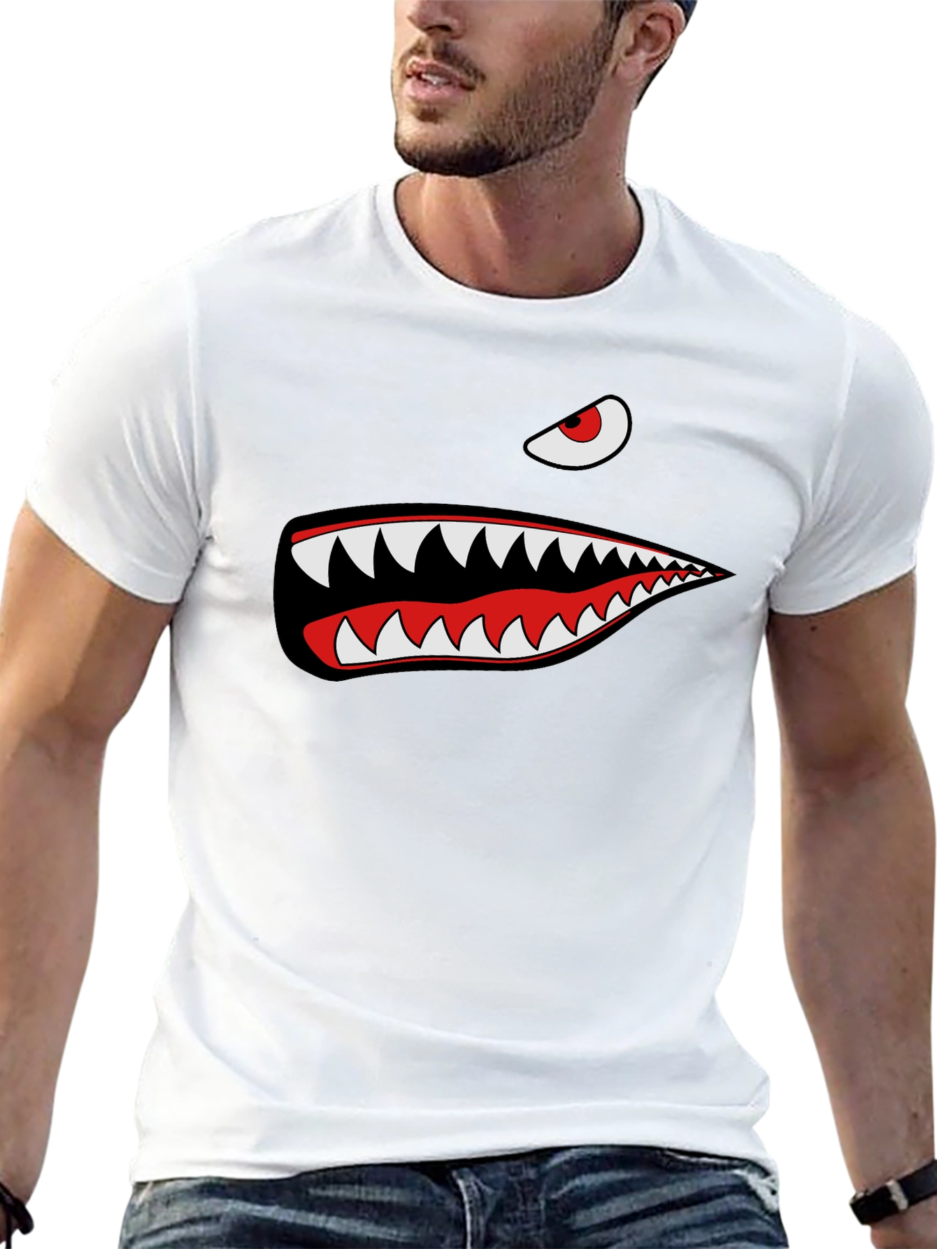 Shark Teeth Graphic Tee - Mens Black Cotton T-Shirt