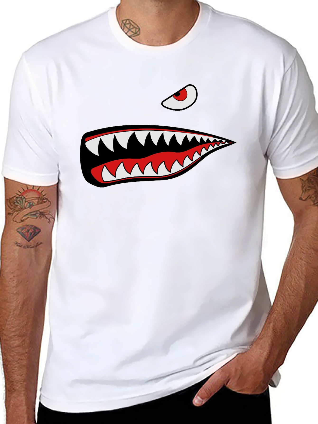 Shark Teeth Graphic Tee - Mens Black Cotton T-Shirt