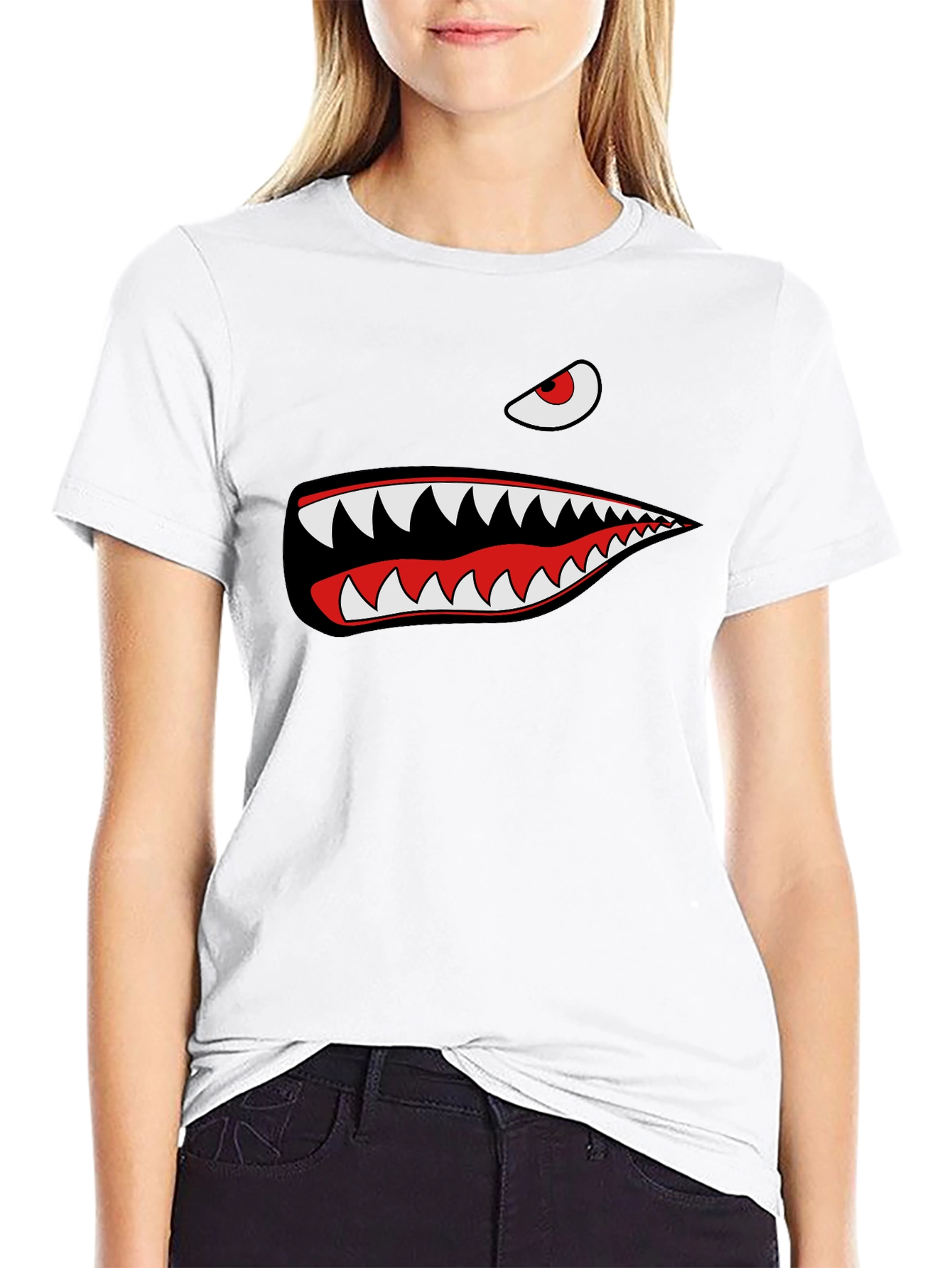 Shark Teeth Graphic Tee - Mens Black Cotton T-Shirt