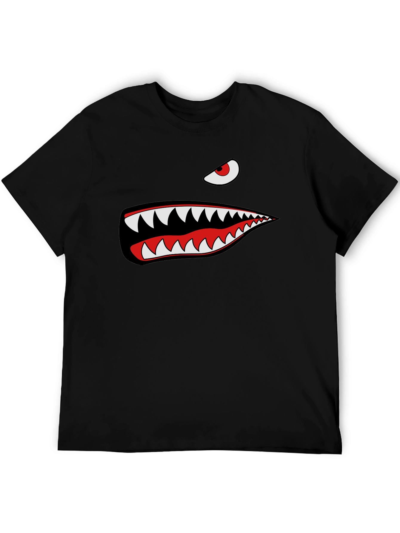 Shark Teeth Graphic Tee - Mens Black Cotton T-Shirt
