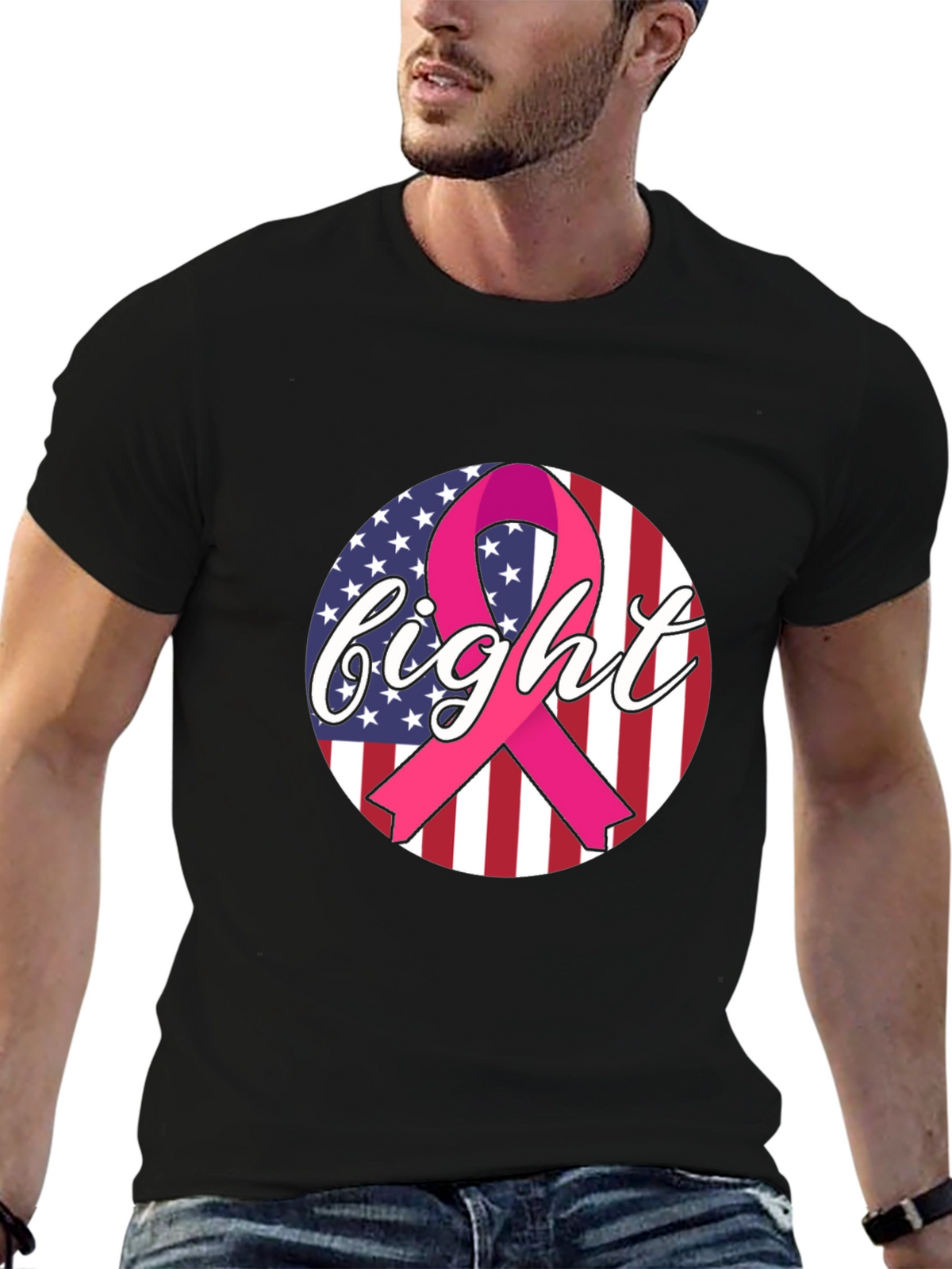 Fight Cancer Ribbon American Flag T-Shirt