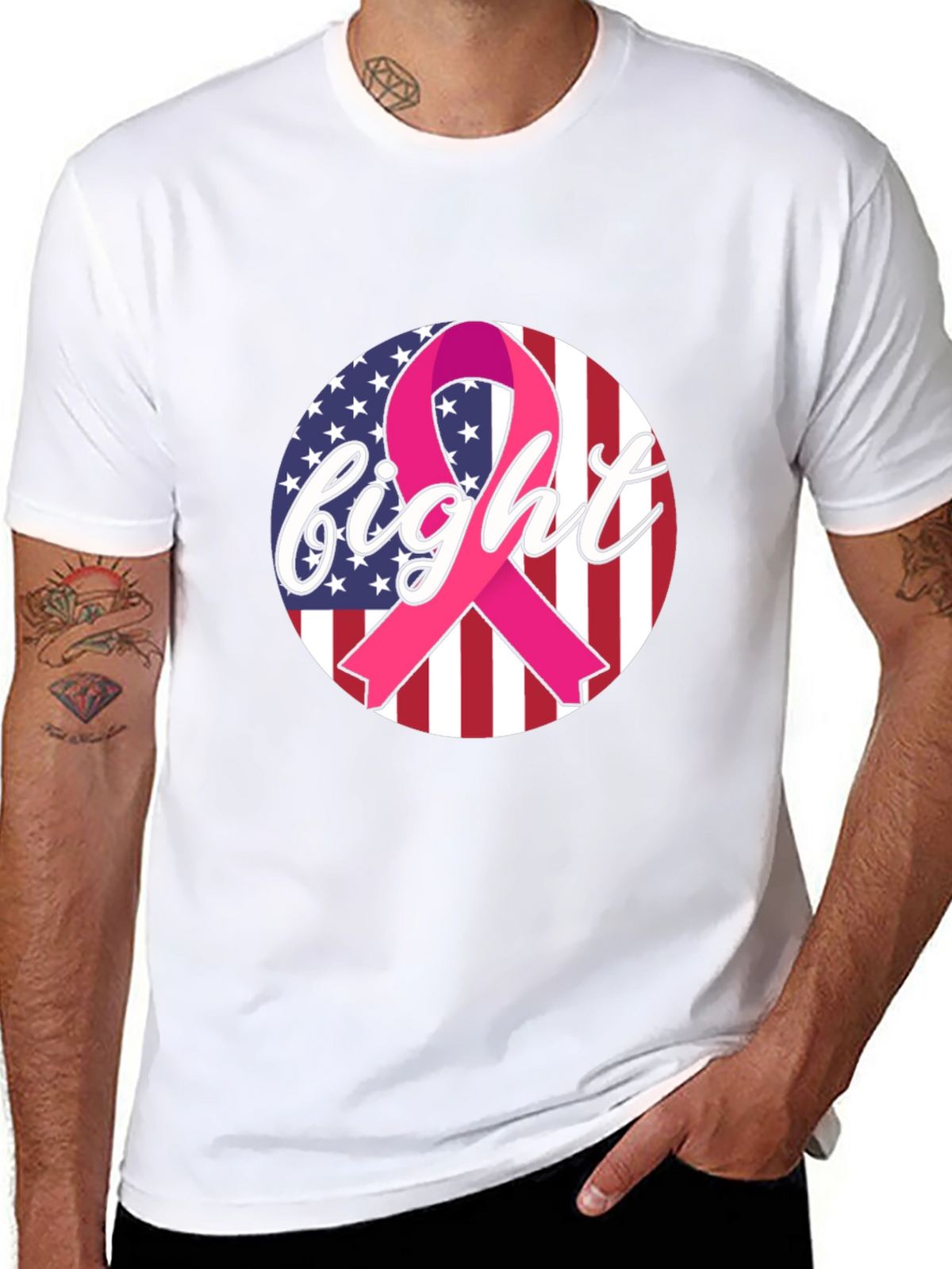 Fight Cancer Ribbon American Flag T-Shirt