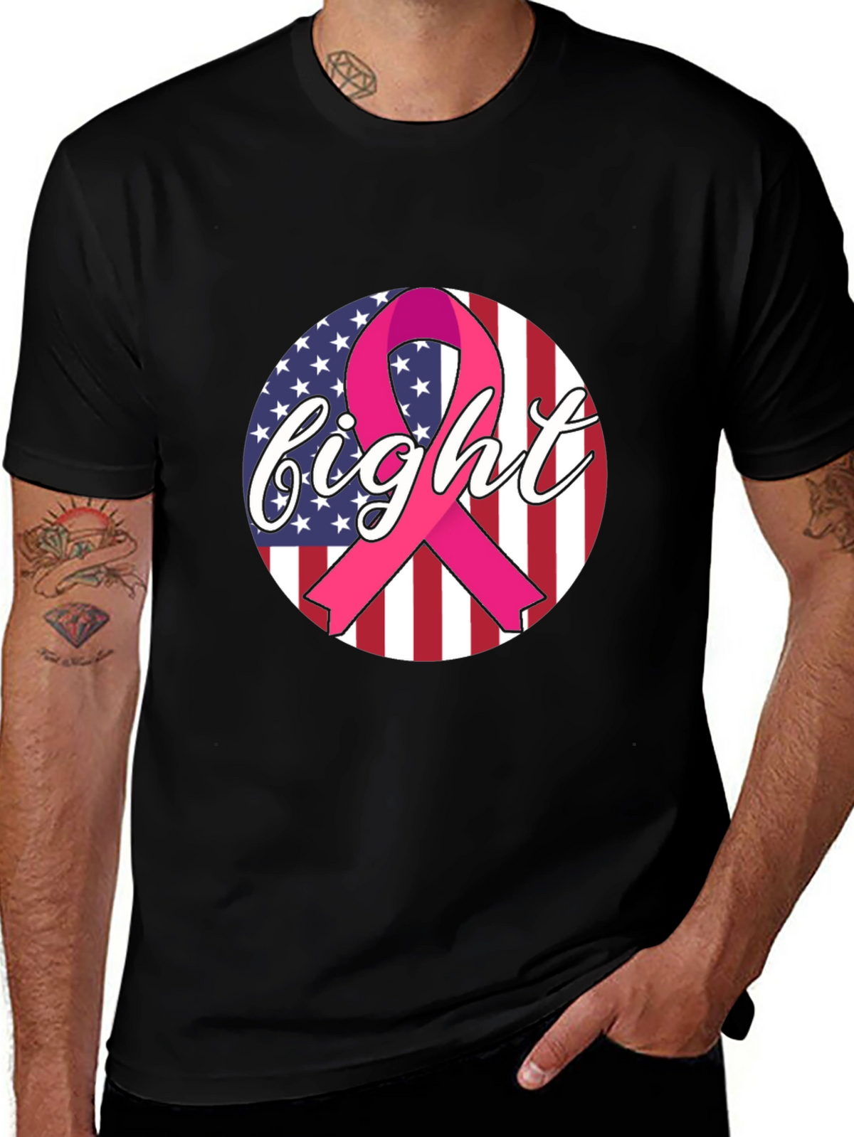 Fight Cancer Ribbon American Flag T-Shirt