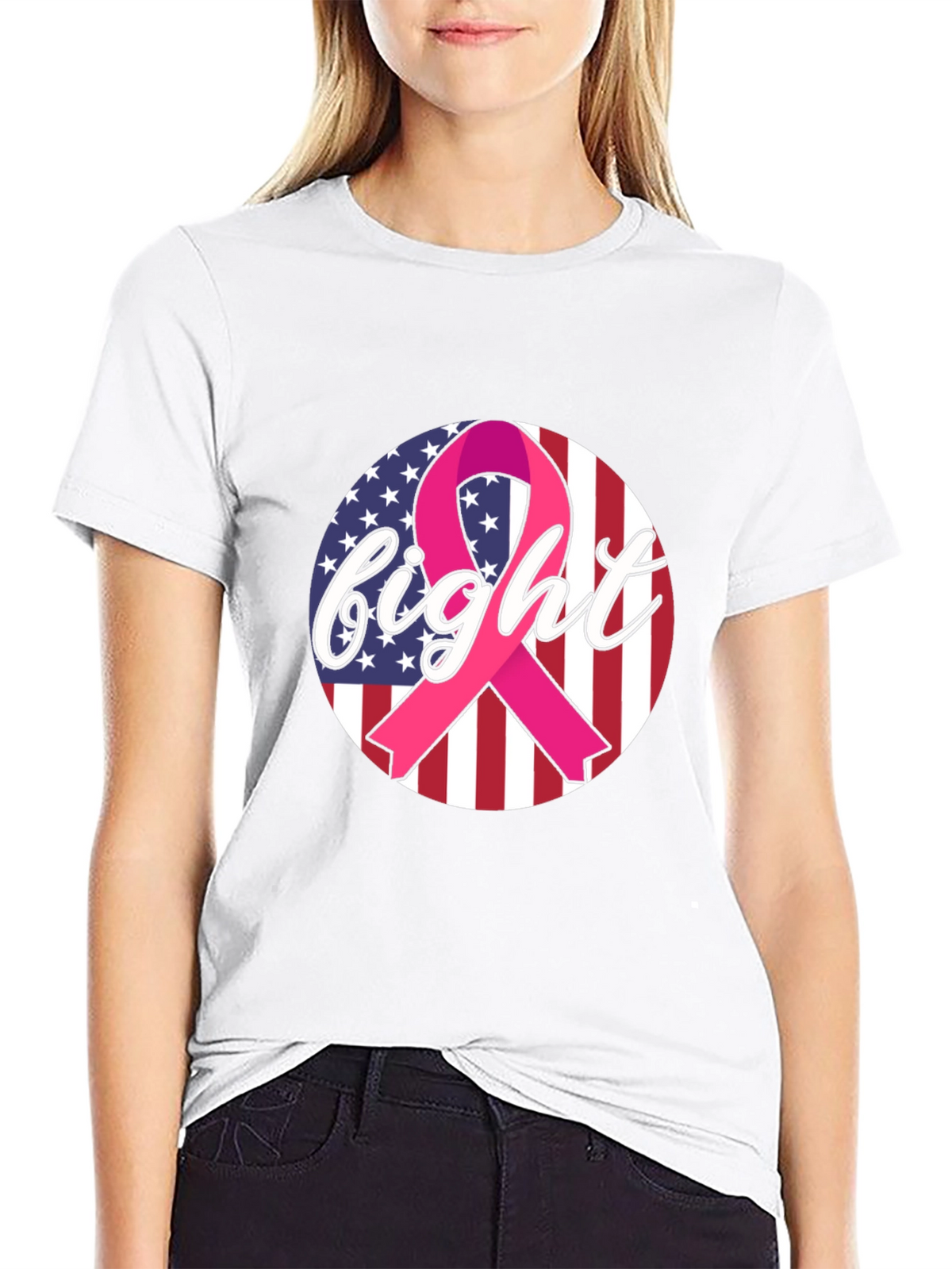 Fight Cancer Ribbon American Flag T-Shirt