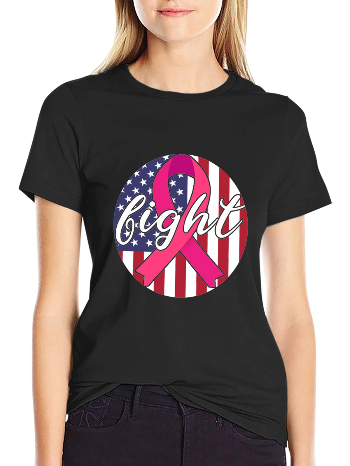 Fight Cancer Ribbon American Flag T-Shirt