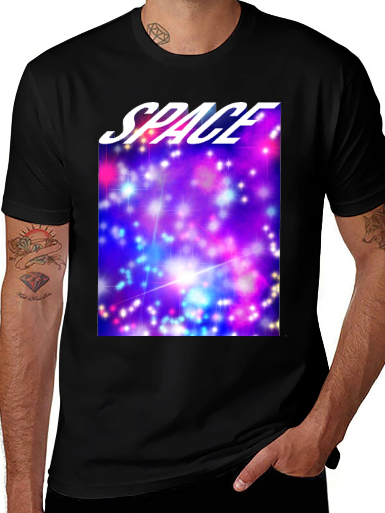 Space Galaxy Graphic Print Black T-Shirt