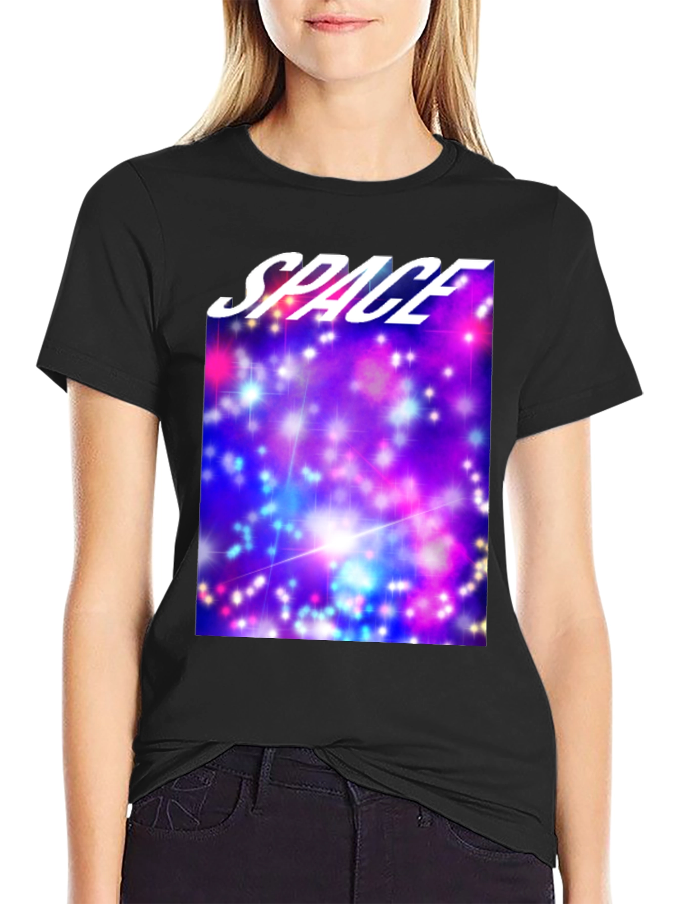 Space Galaxy Graphic Print Black T-Shirt