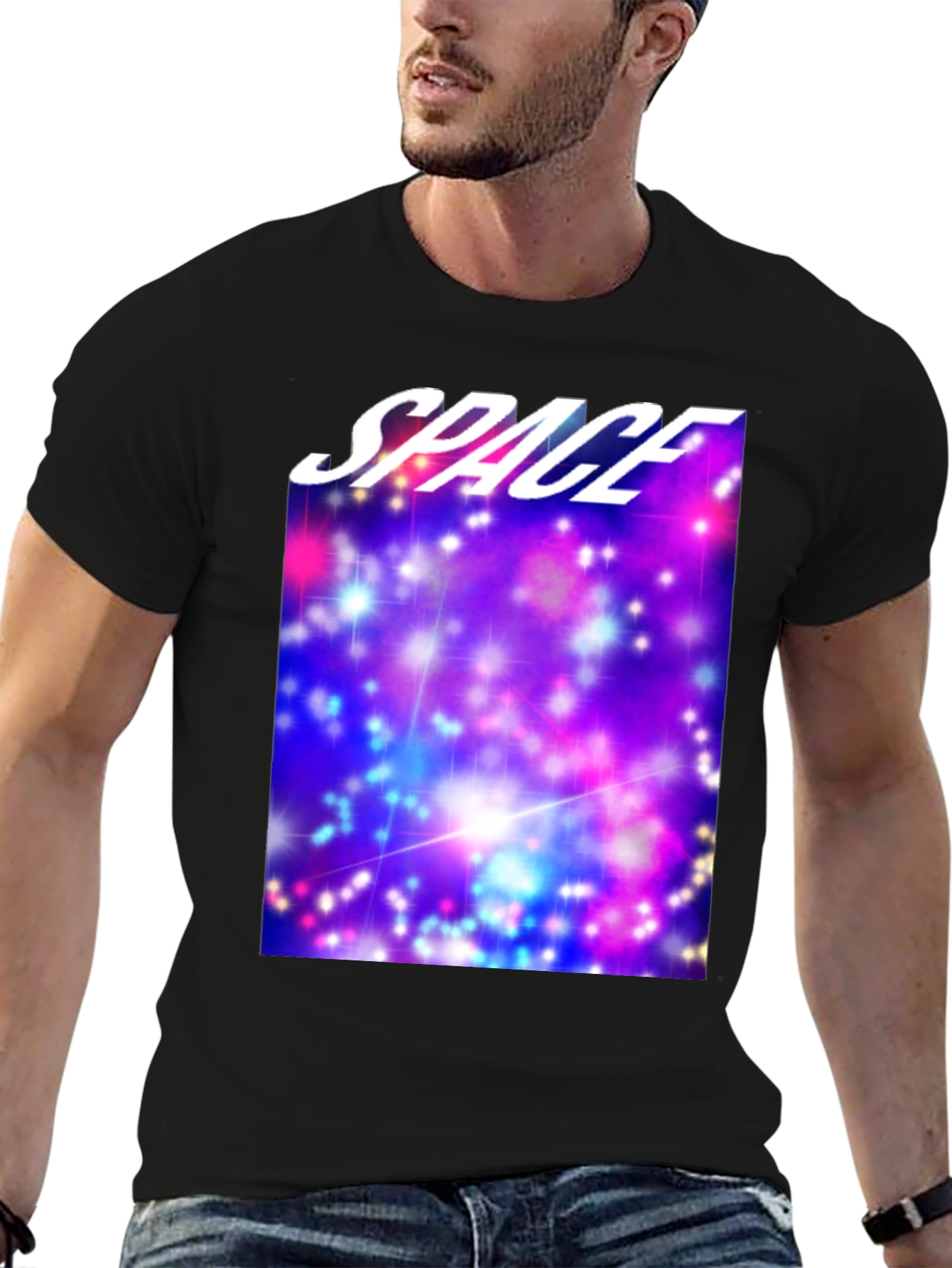 Space Galaxy Graphic Print Black T-Shirt