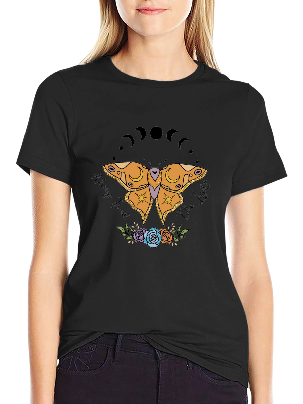 Moon Phase Moth Graphic T-Shirt