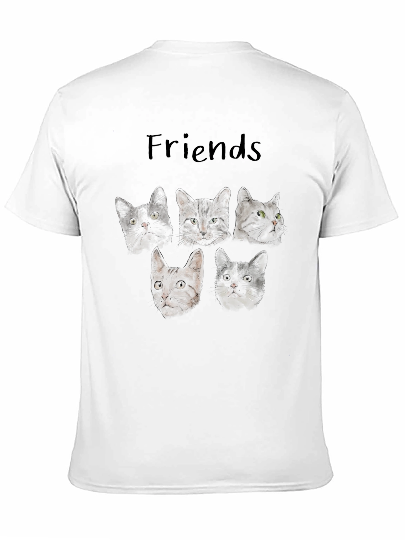 Cat Friends T-Shirt - Black Crew Neck Tee